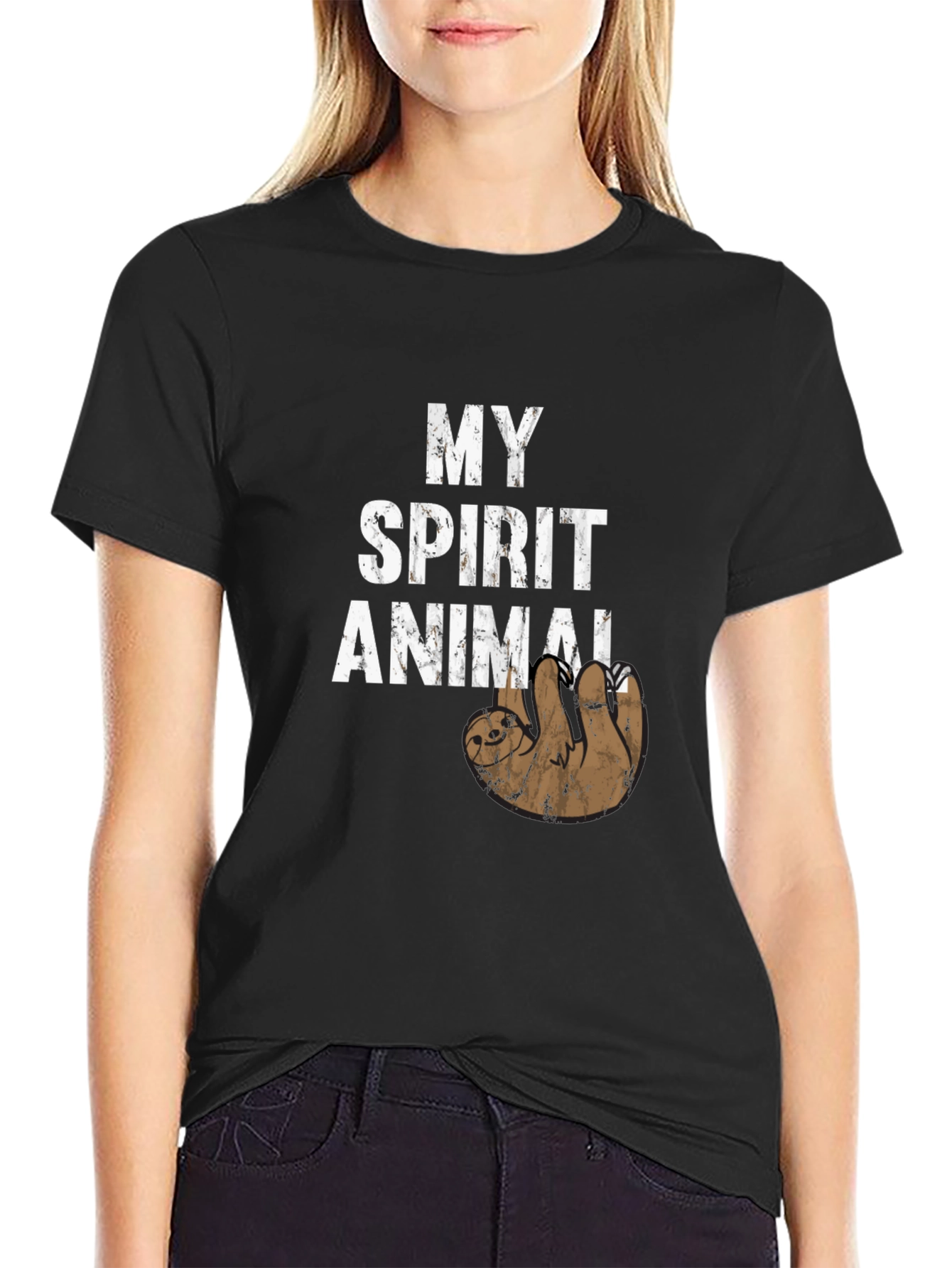 Black My Spirit Animal Sloth T-Shirt Funny Novelty Tee view 2