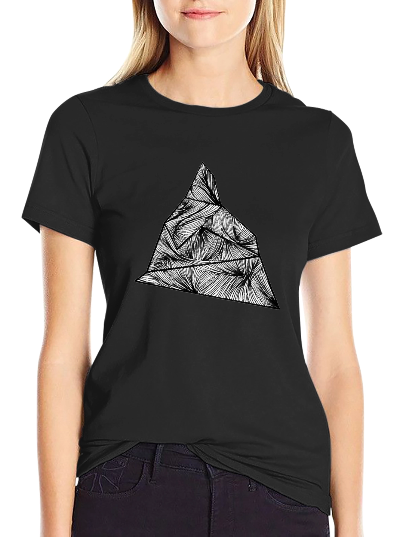 Black Geometric Mountain Tee - Abstract Peak Design view 2