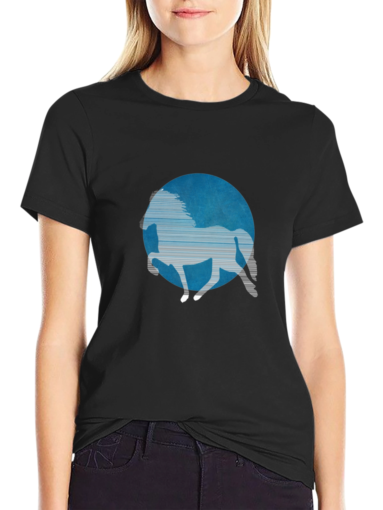 Black Equine Silhouette Graphic Tee - Soft Black Cotton view 2