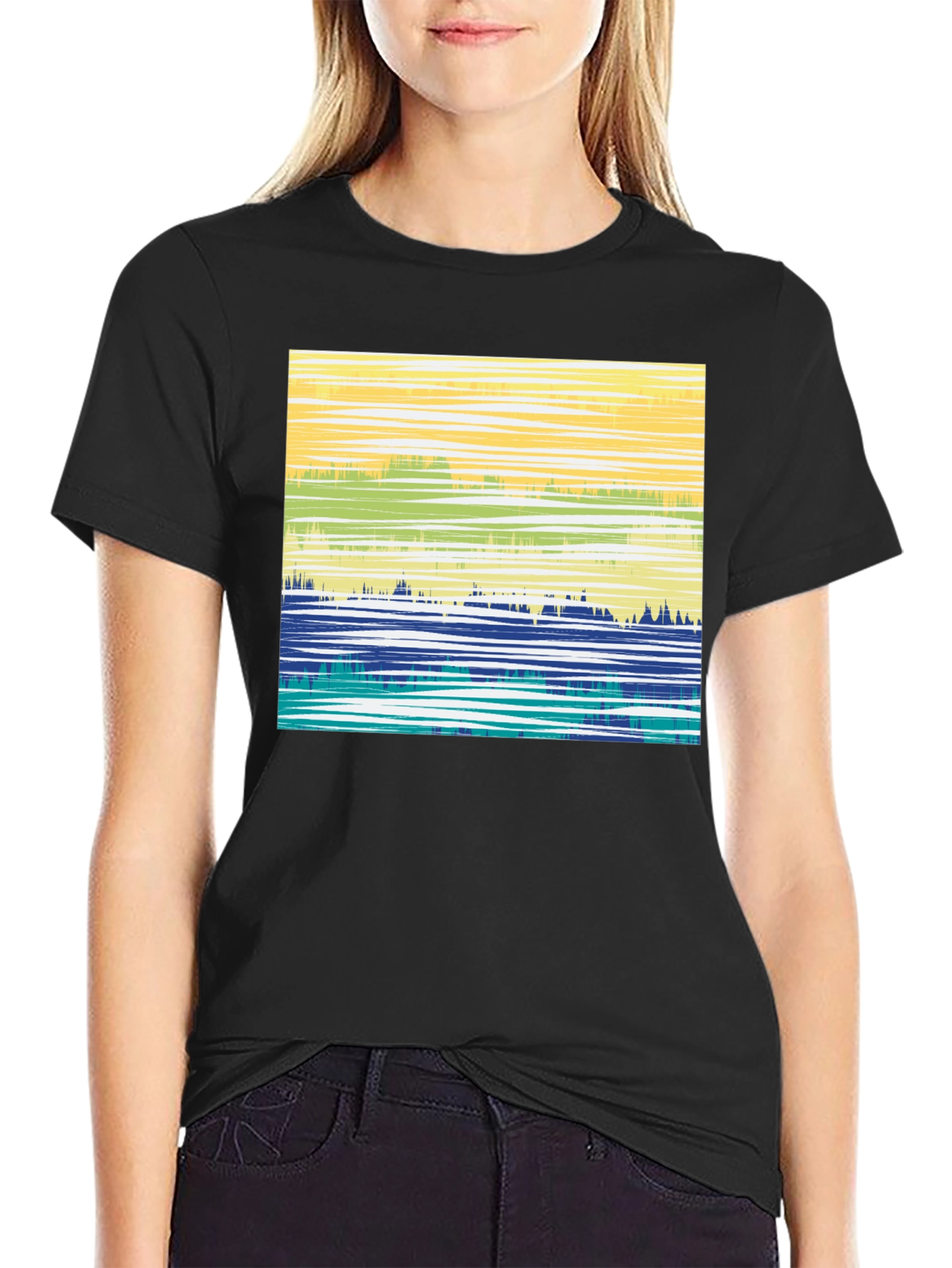 Black Abstract Horizon Graphic T-Shirt - Black view 2