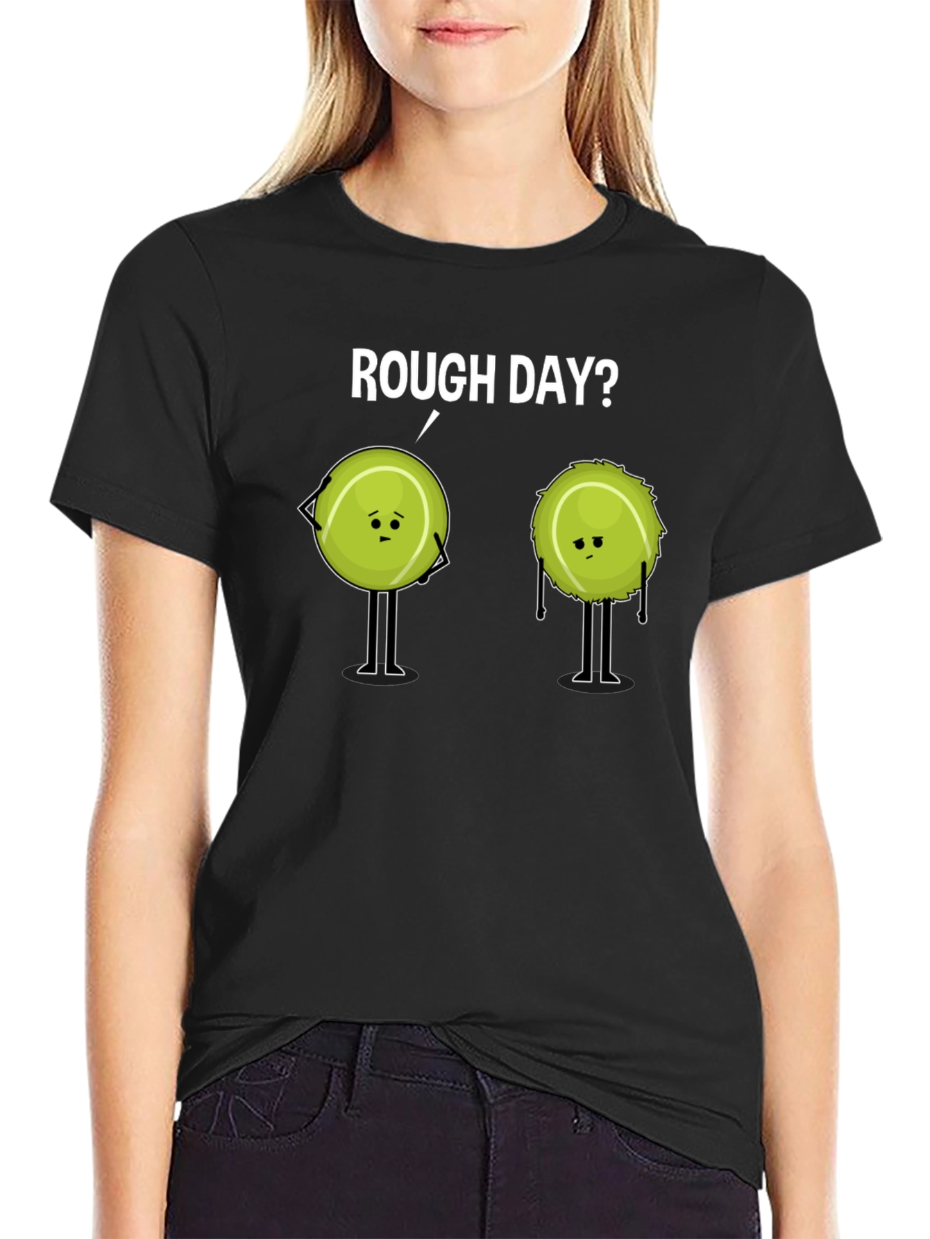 Black Rough Day? Tennis T-Shirt - Funny Cartoon Tee view 2