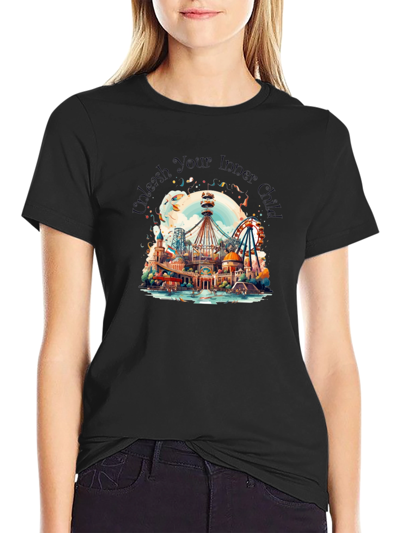 Black Whimsical Amusement Park Graphic Tee view 2