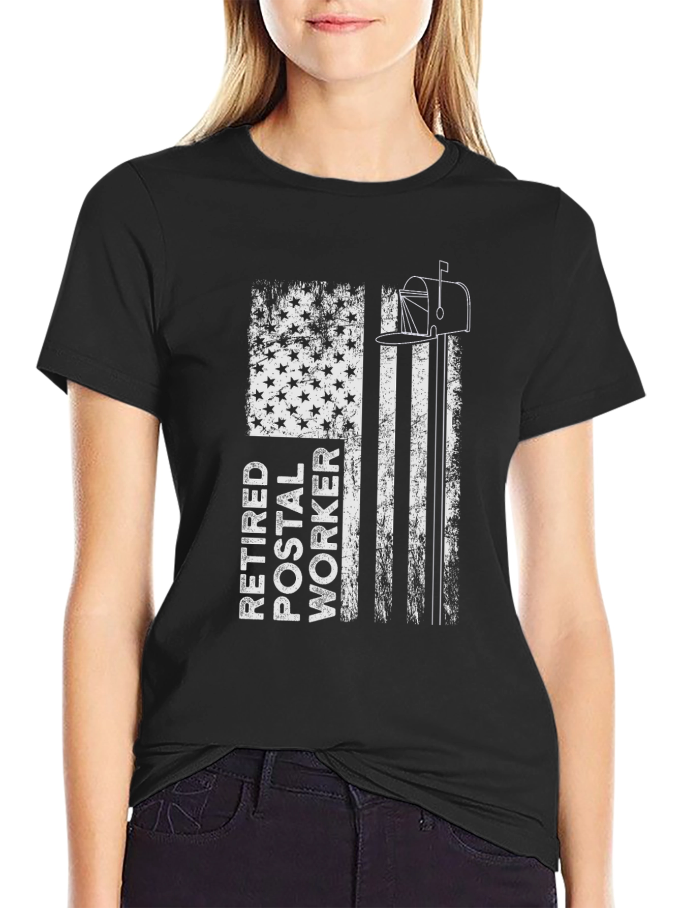 Black Retired Postal Worker Flag Graphic T-Shirt view 2