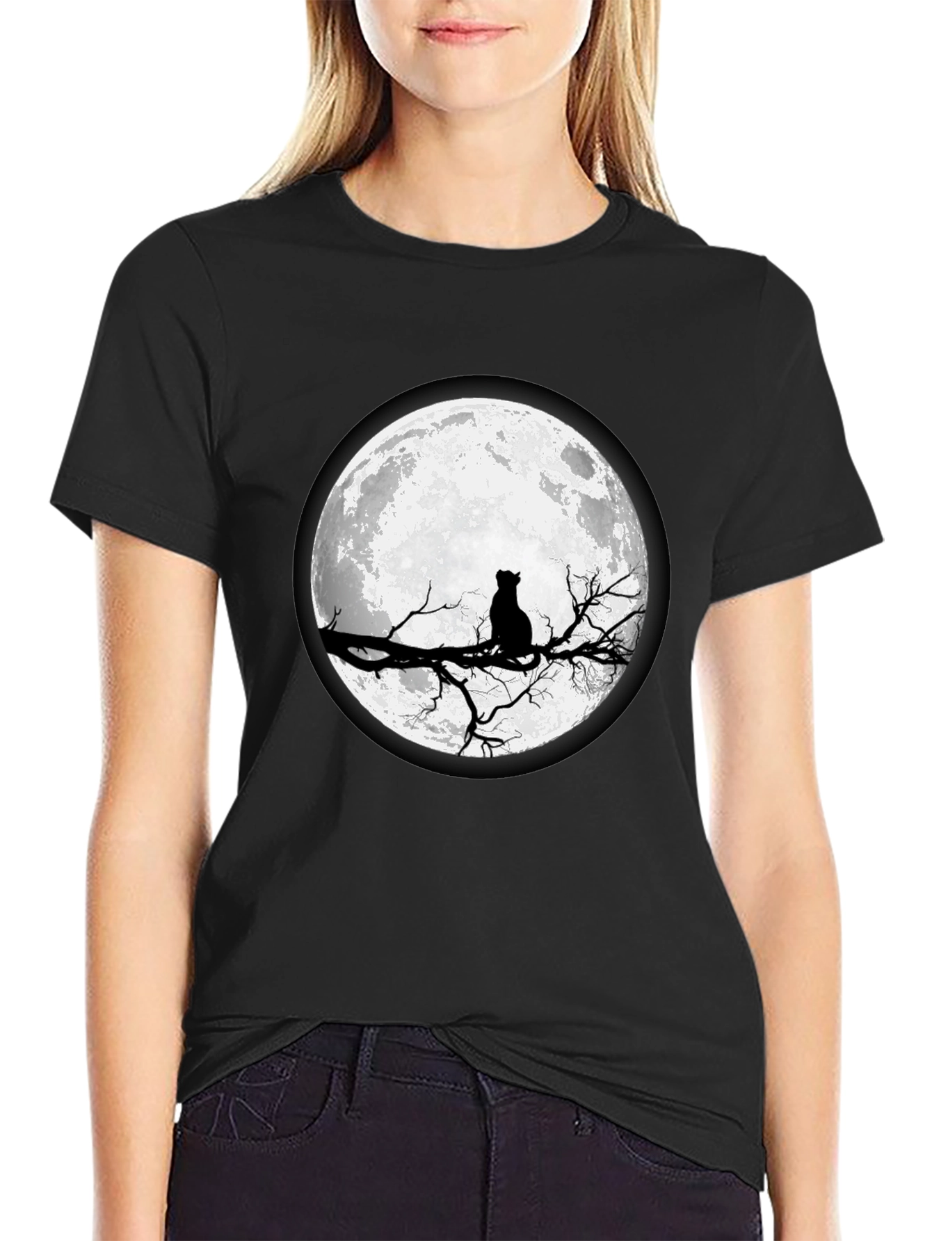 Black Black Cat Moon T-Shirt view 2