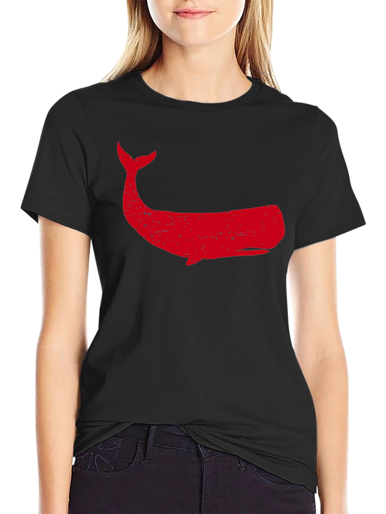Black Red Whale Graphic Tee - Black Cotton T-Shirt view 2