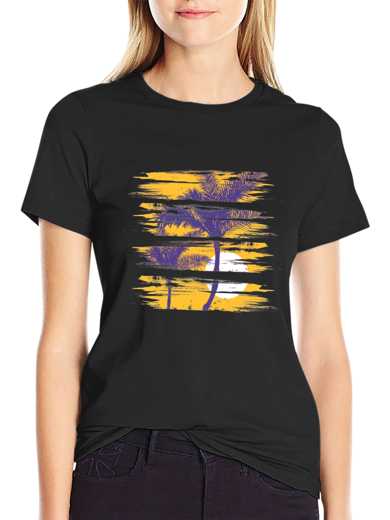 Black Tropical Palm Graphic T-Shirt - Stylish Black Tee view 2