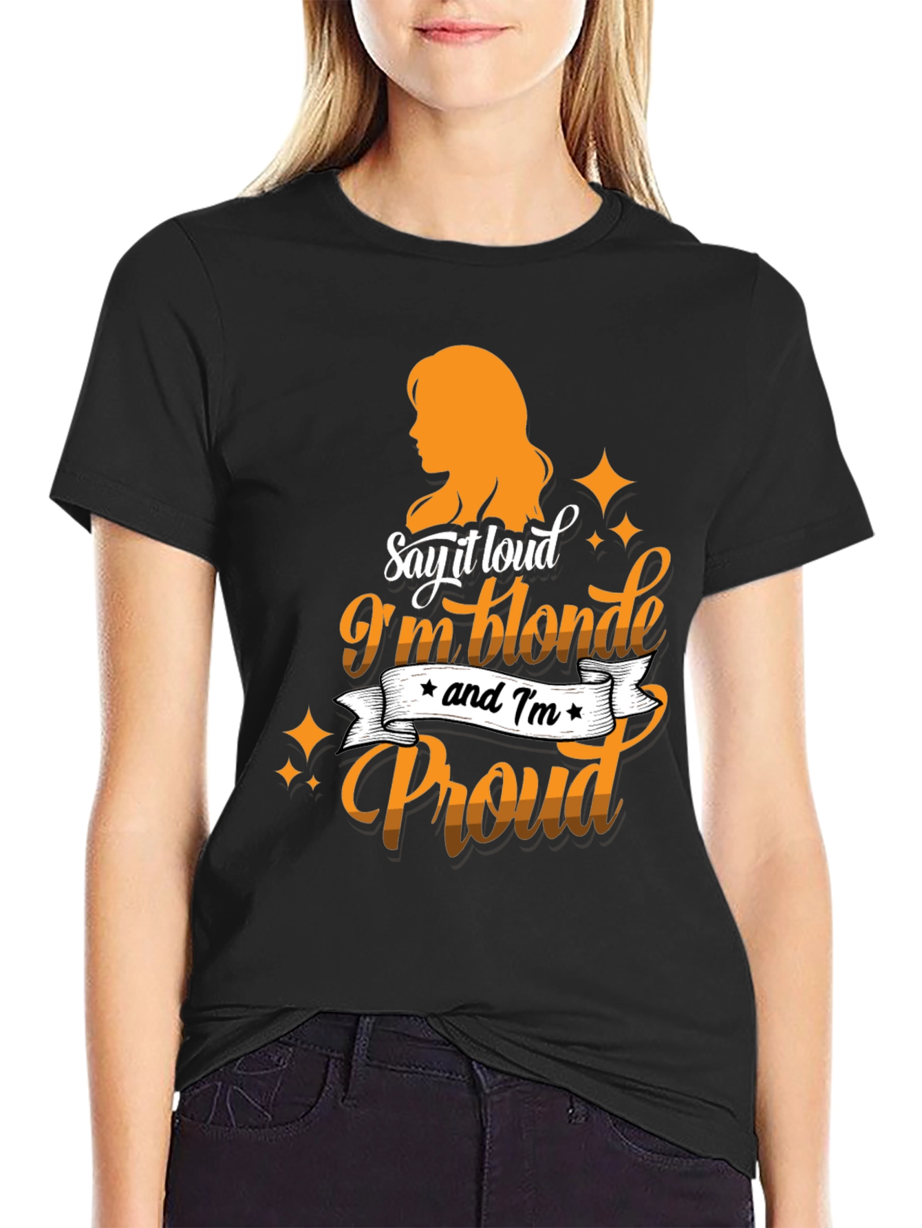 Black Blonde & Proud Graphic Tee - Black Cotton T-Shirt view 2