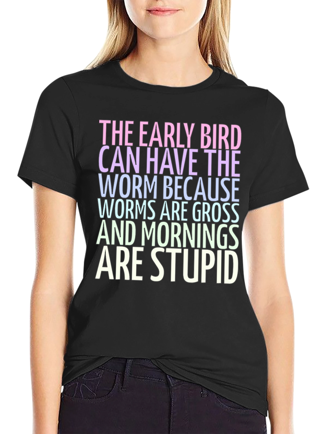 Black The Early Bird T-Shirt - Worms are Gross! view 2