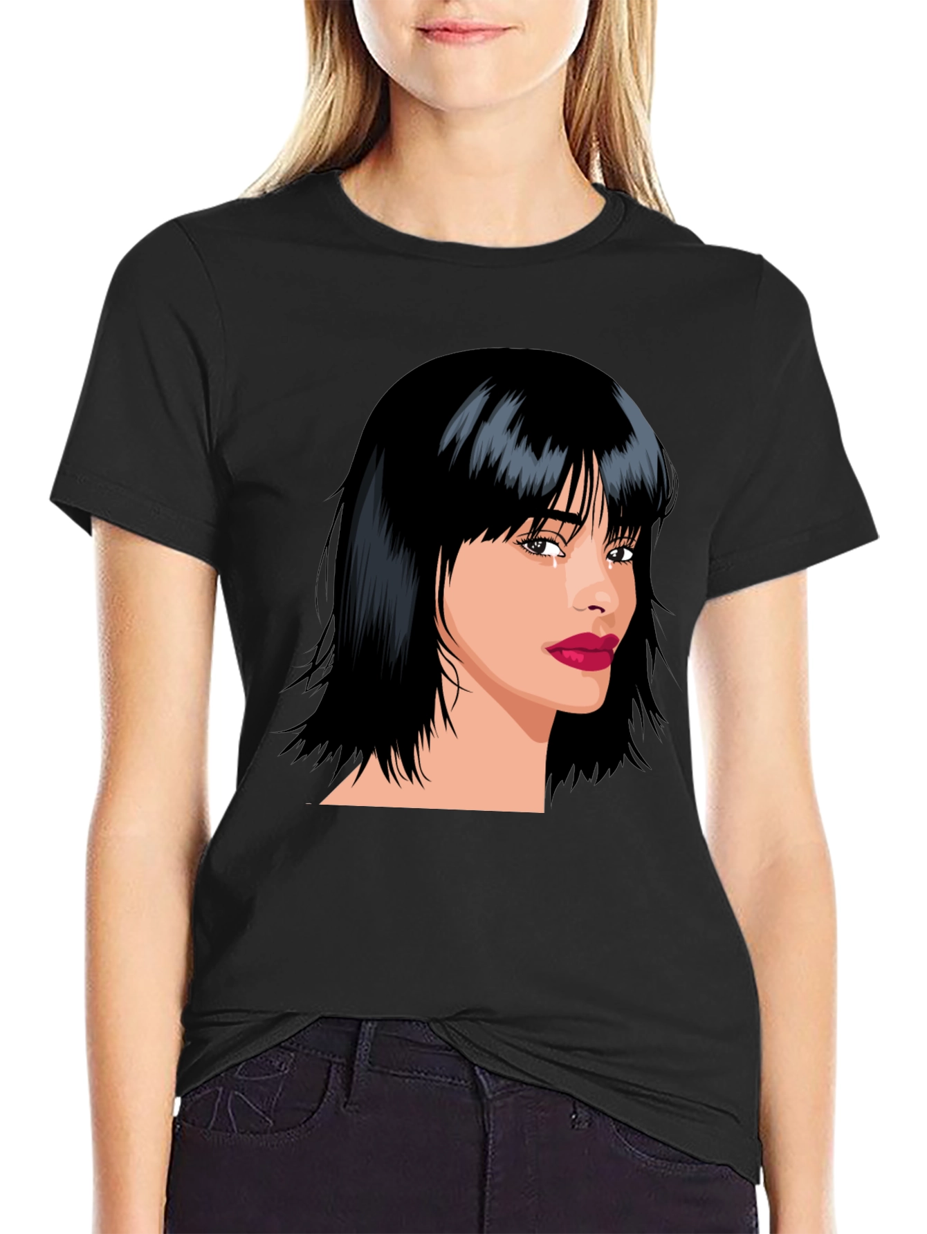 Black Stylish Woman Portrait Graphic Black T-Shirt view 2