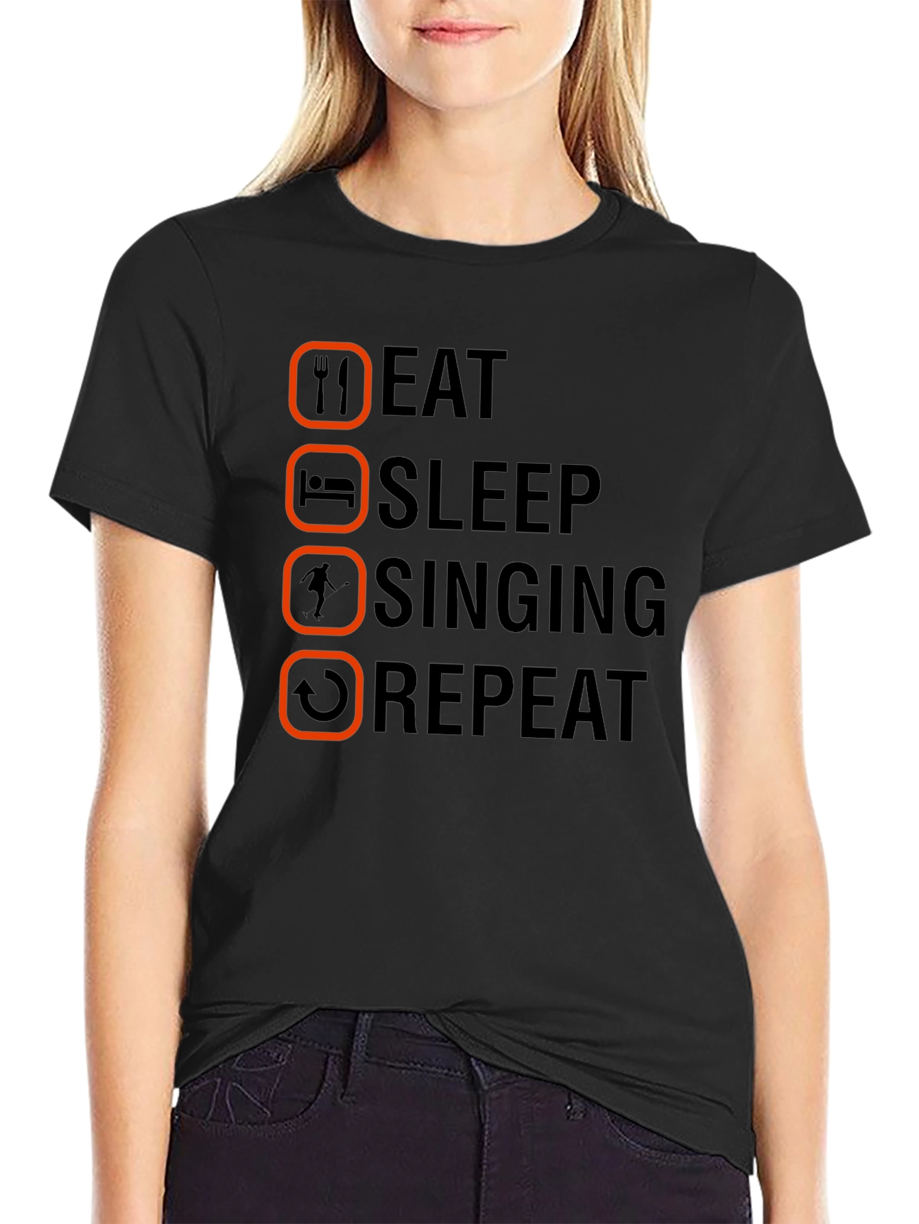 Black Eat Sleep Singing Repeat T-Shirt - Singer's Life Tee view 2