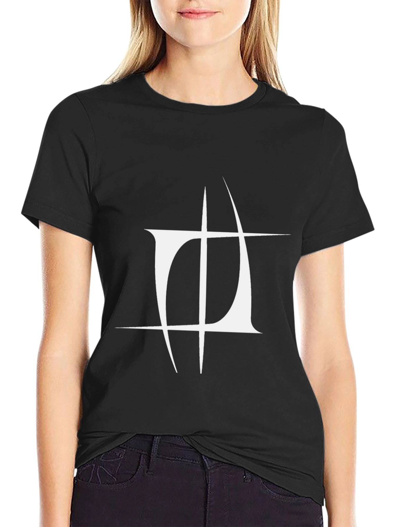 Black Black T-Shirt with White Abstract Graphic Print view 2
