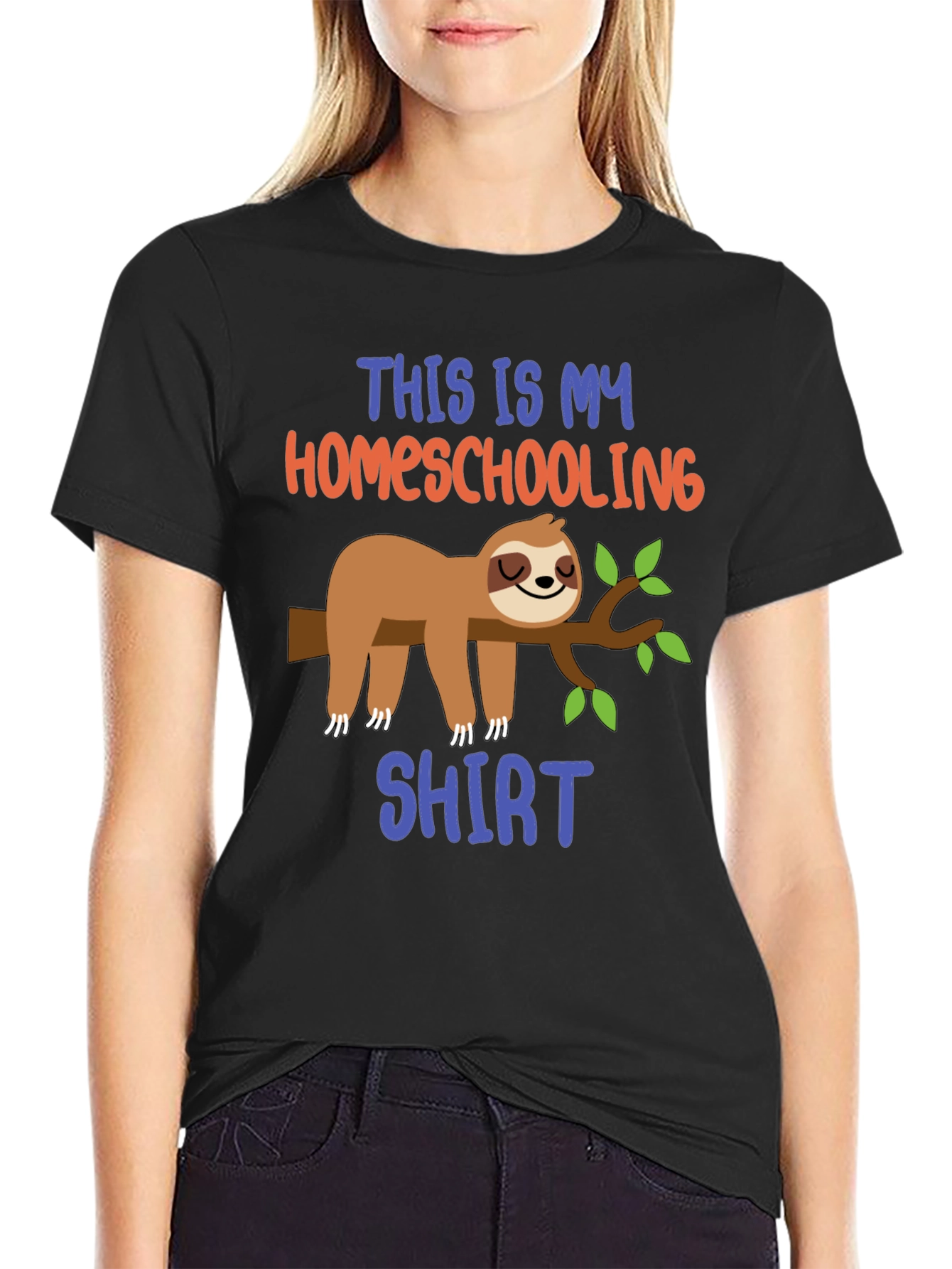 Black Homeschooling Sloth T-Shirt, Funny Tee view 2