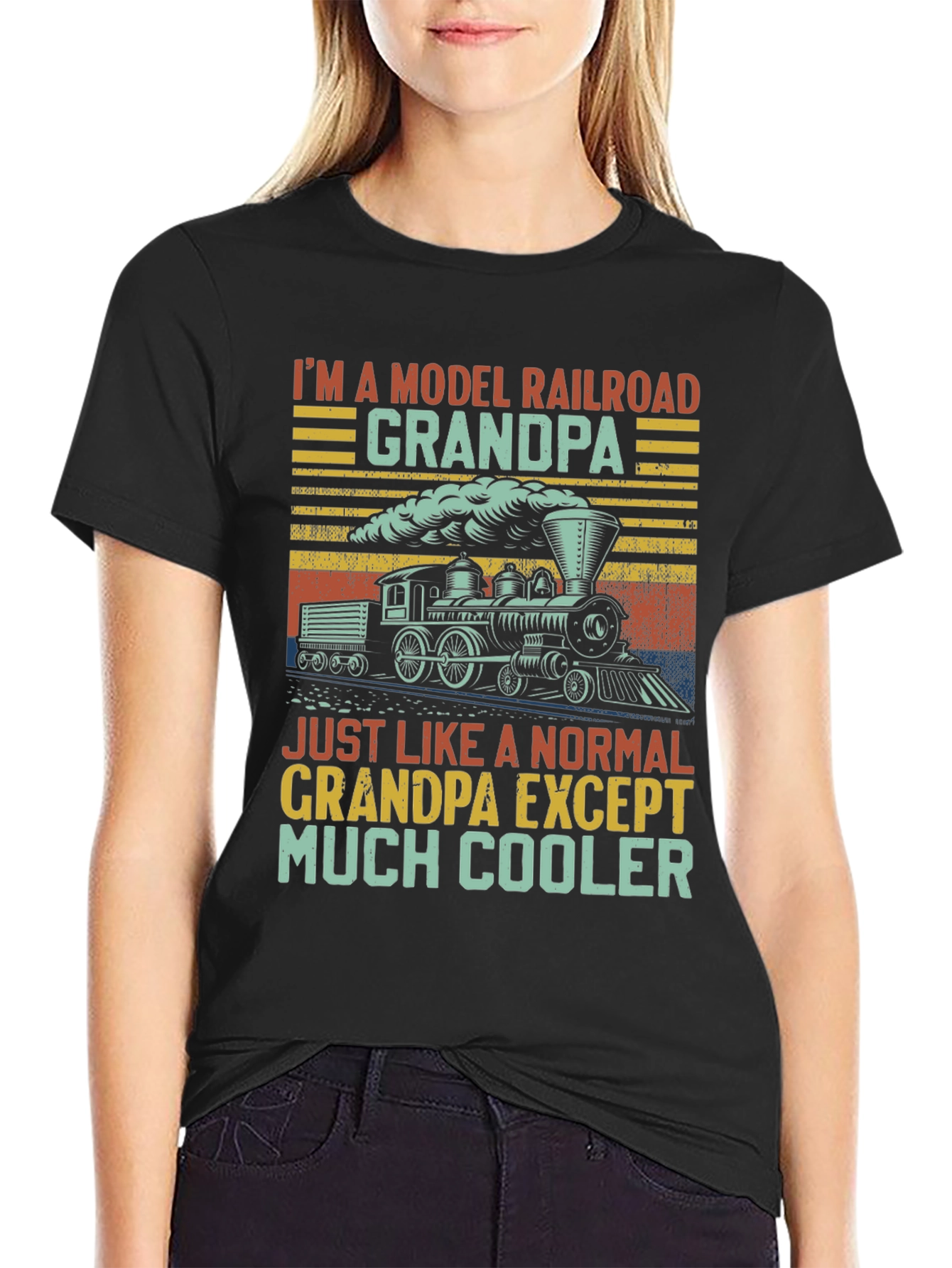 Black Model Railroad Grandpa T-Shirt - Much Cooler view 2