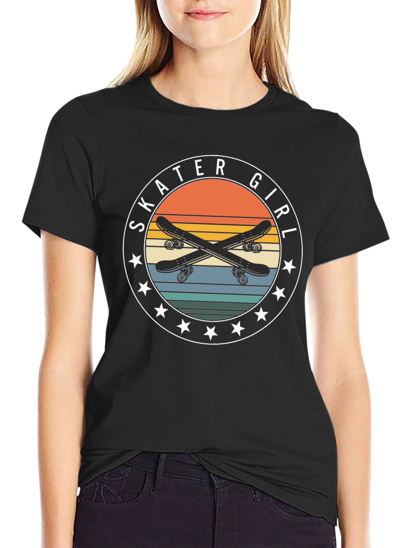 Black Skater Girl Retro Graphic Tee view 2
