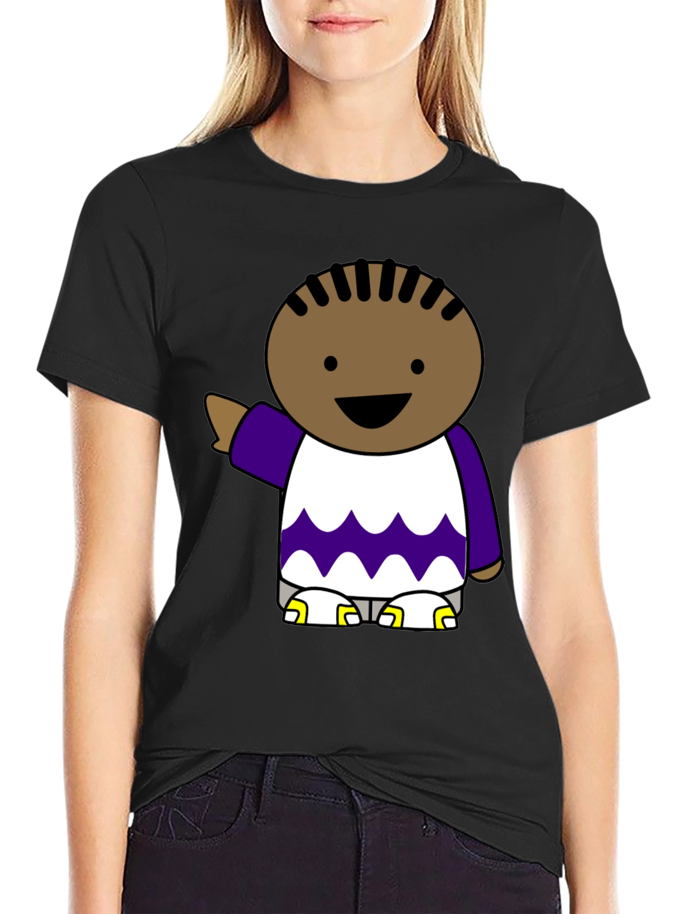 Black Cartoon Character Black T-Shirt view 2
