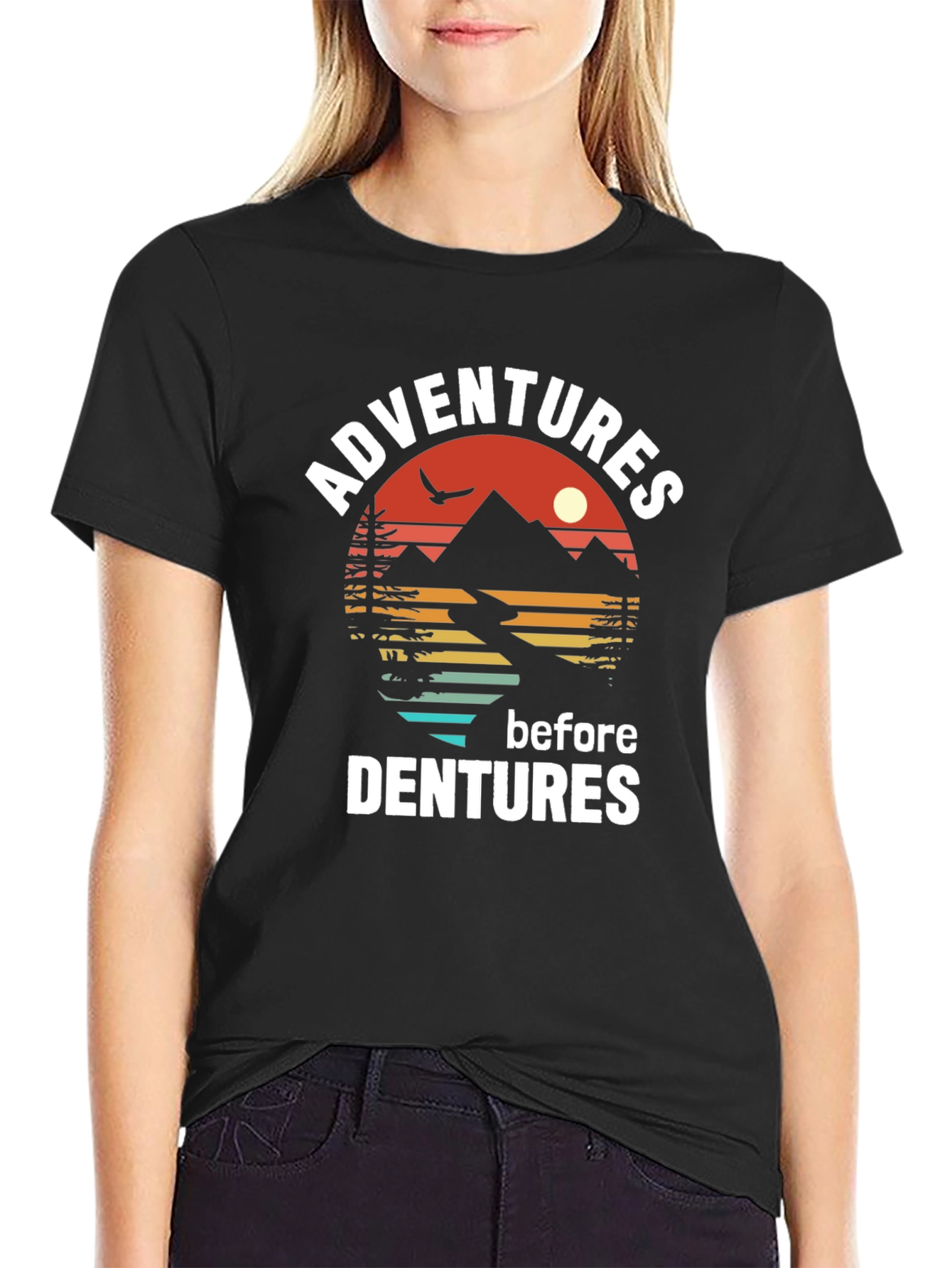Black Adventure Before Dentures Graphic Tee - Black Cotton T-Shirt view 2