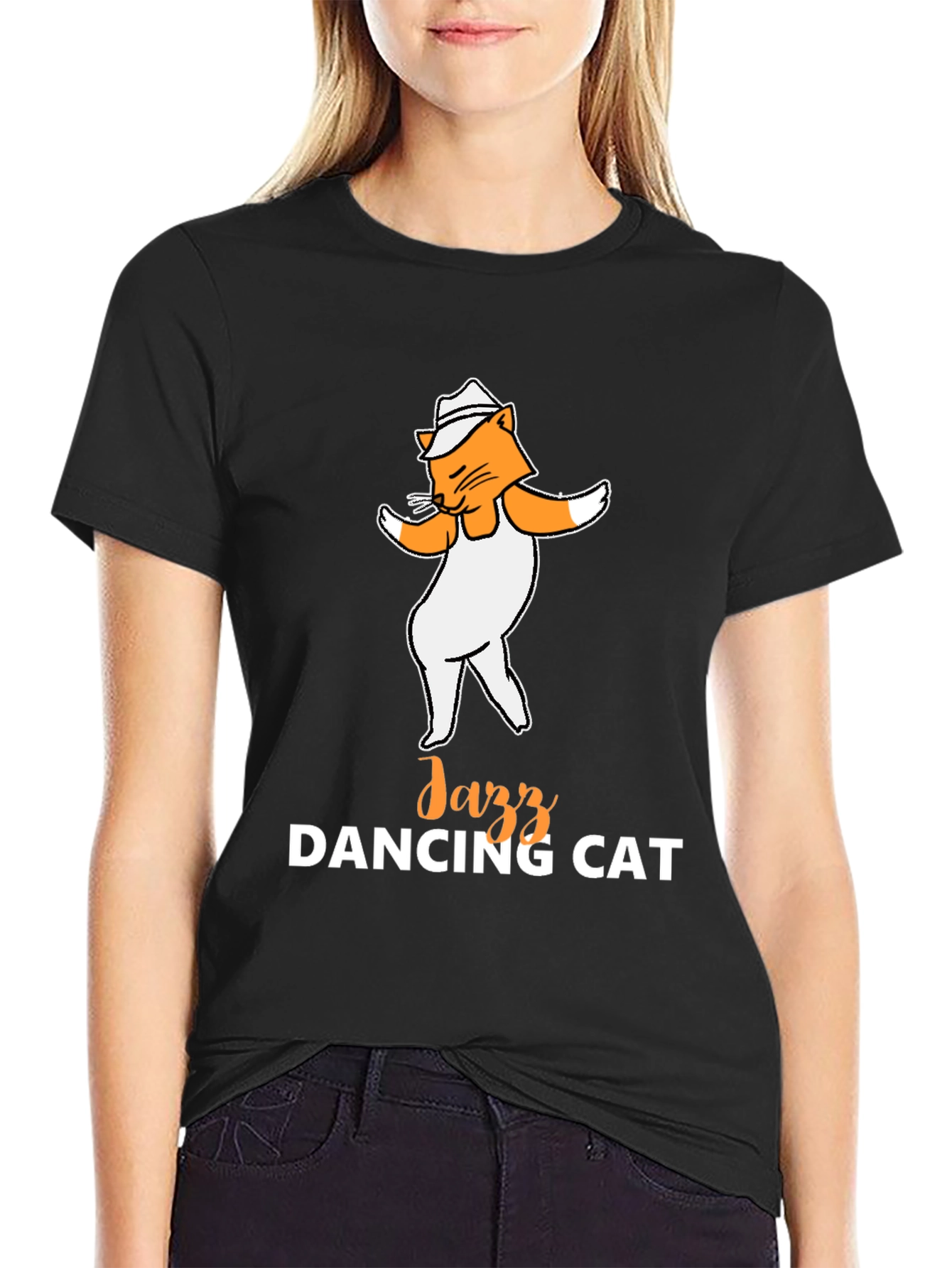 Black Jazz Dancing Cat T-Shirt - Cool Graphic Tee view 2