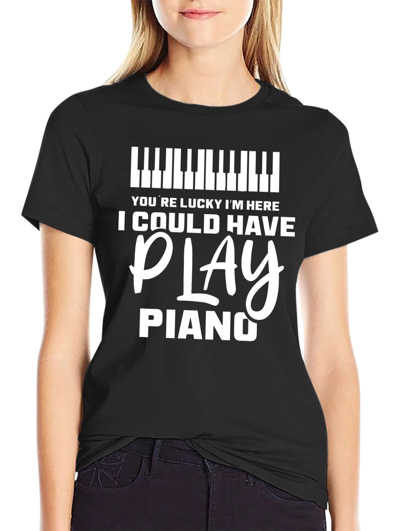 Black Funny Piano Player T-Shirt - I Could Have Played Piano! view 2
