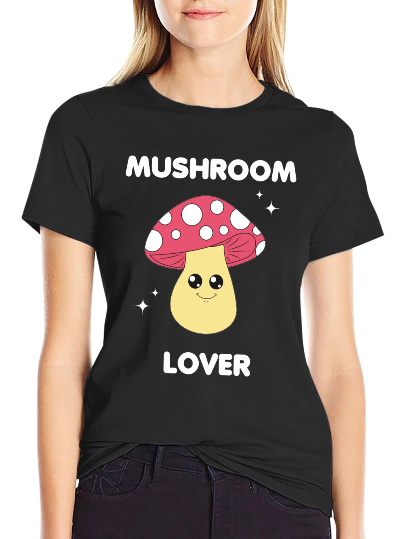 Black Mushroom Lover Graphic Tee - Fun Novelty Shirt view 2