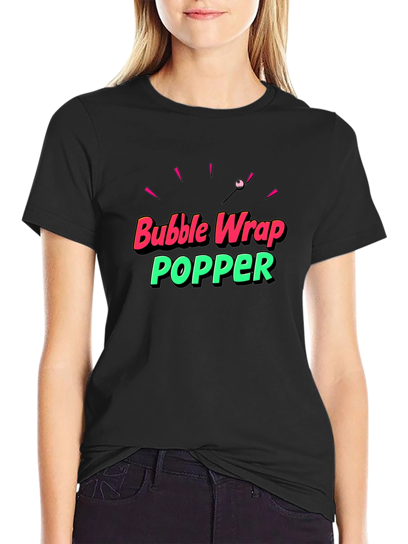 Black Bubble Wrap Popper Graphic T-Shirt view 2