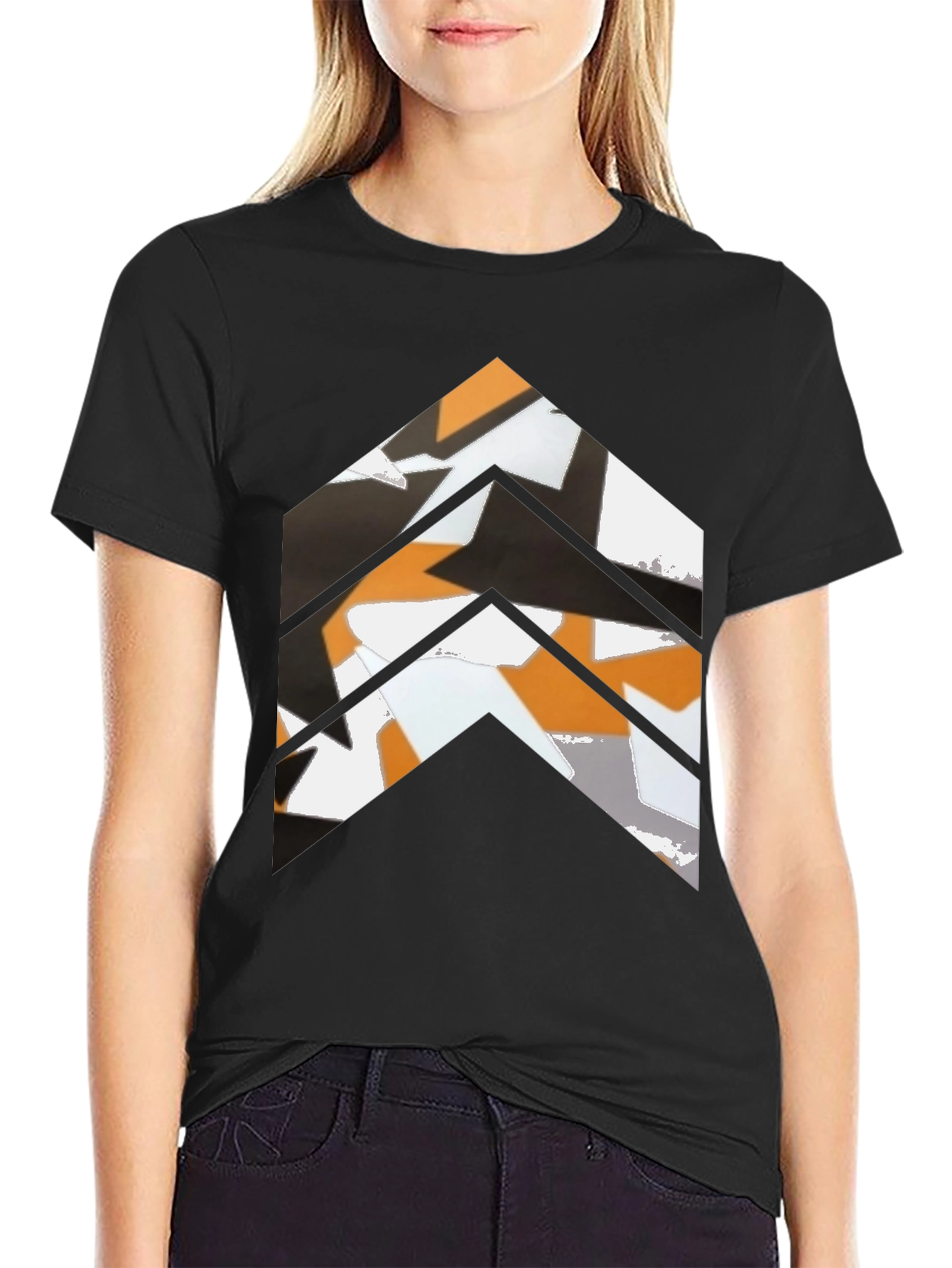 Black Abstract Chevron Graphic Tee - Black Casual Shirt view 2