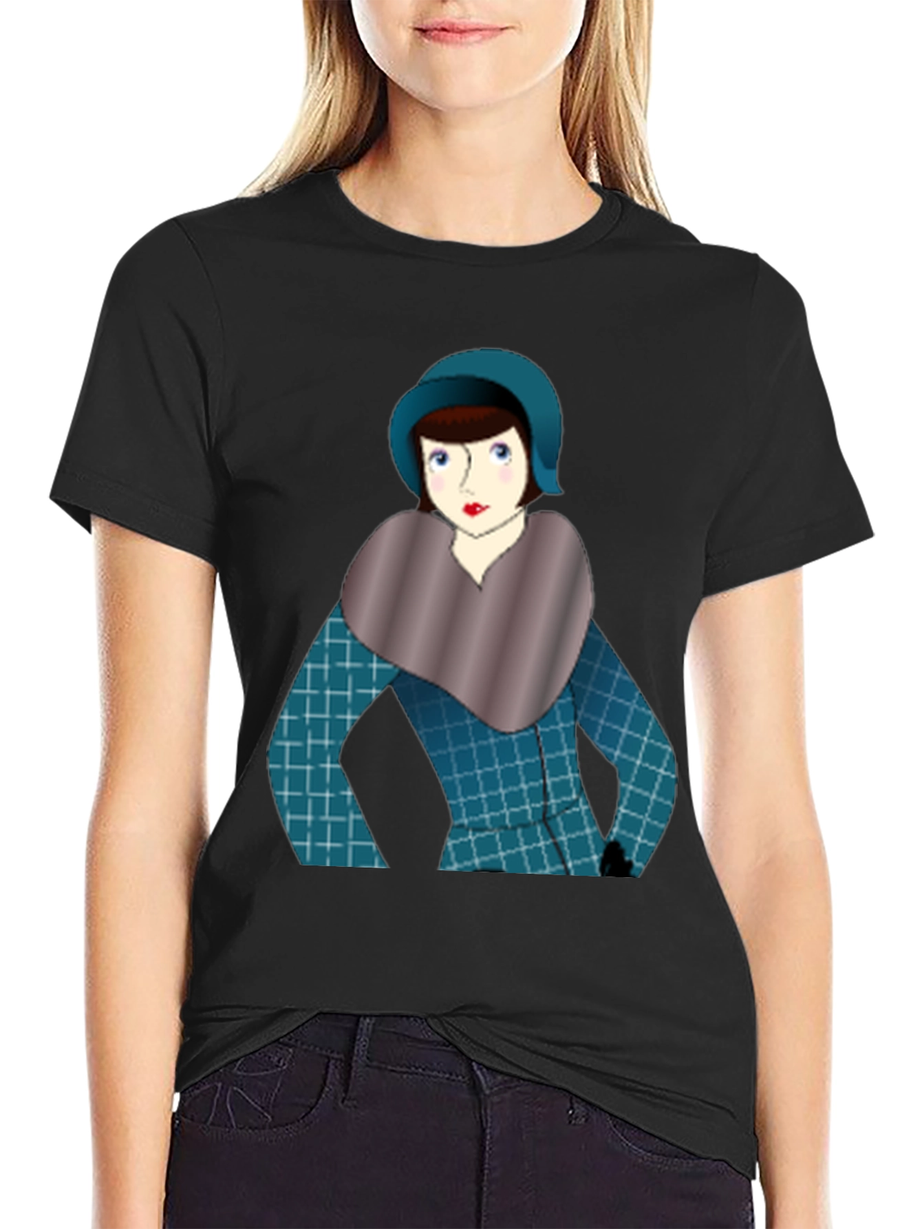 Black Vintage Lady Graphic Tee - Retro Style view 2
