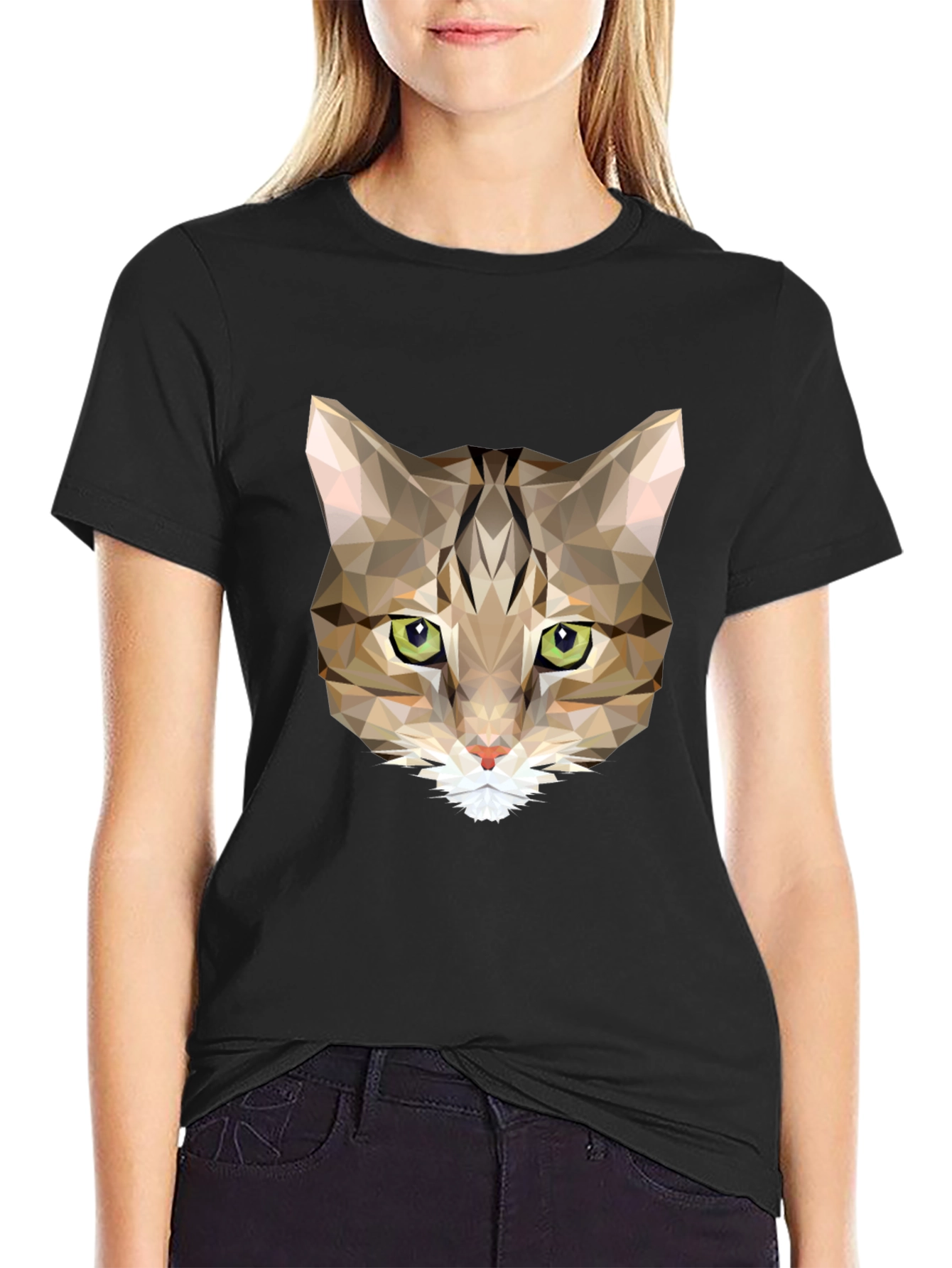Black Geometric Cat T-Shirt - Stylish Graphic Tee view 2