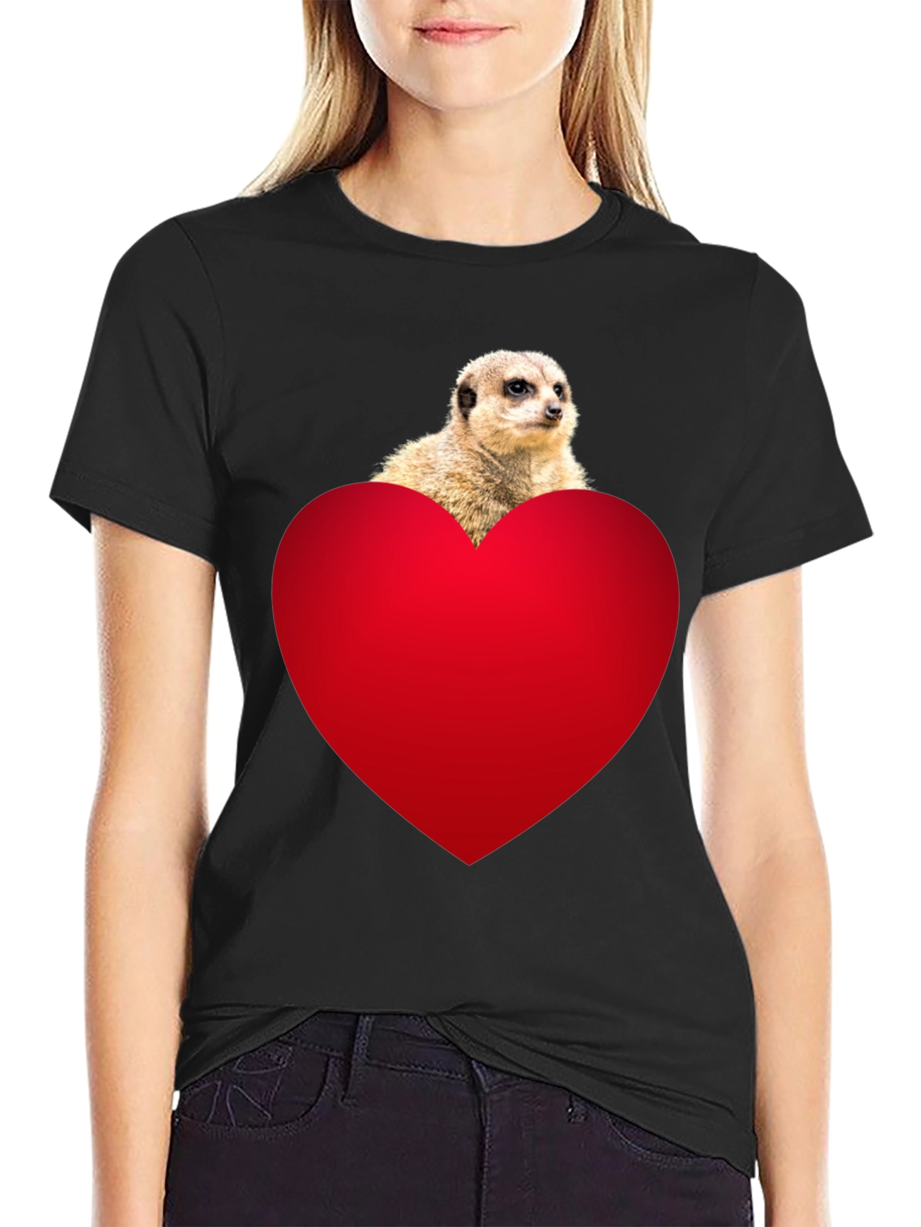 Black Meerkat Heart T-Shirt - Cute Animal Tee view 2