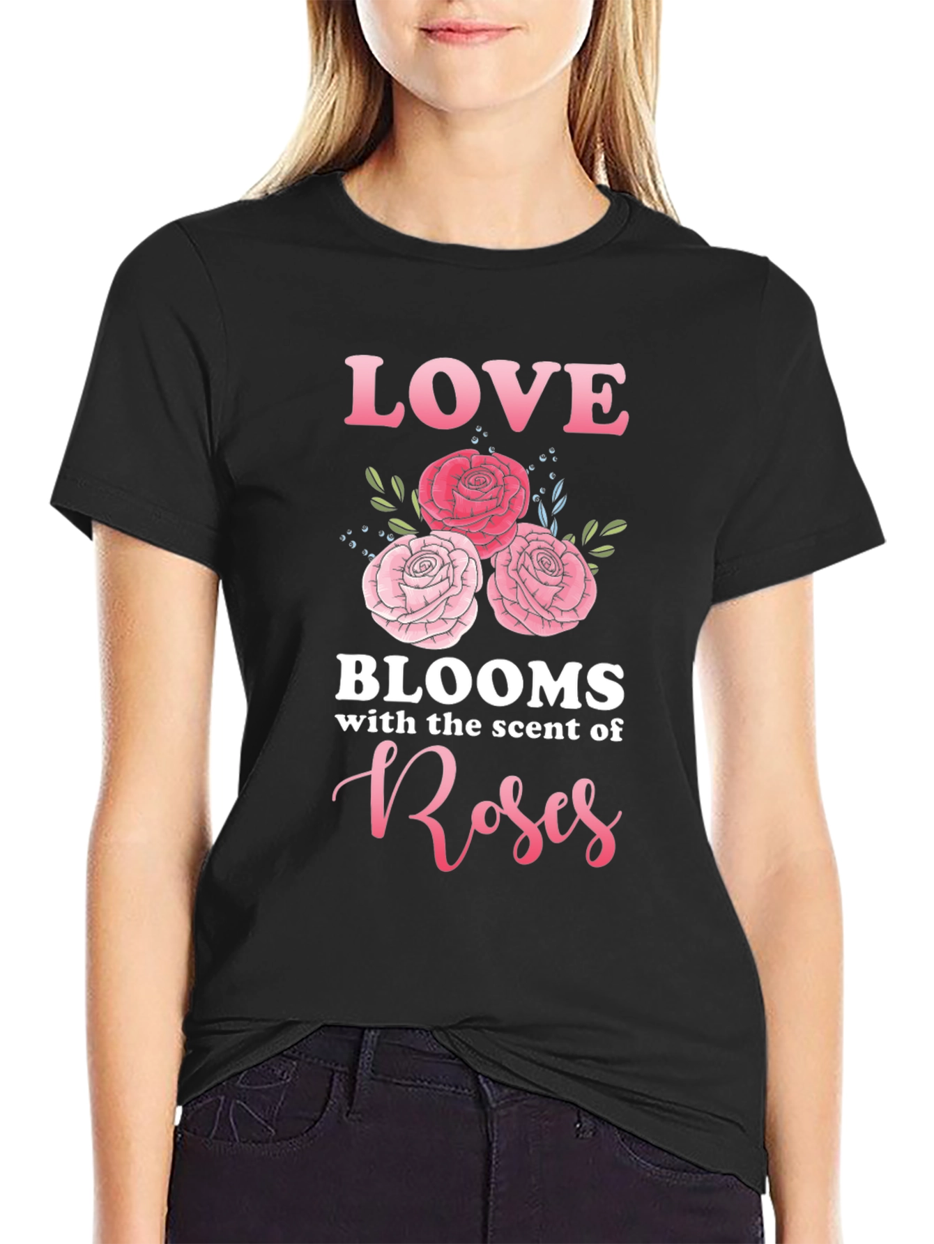 Black Love Blooms Roses T-Shirt view 2