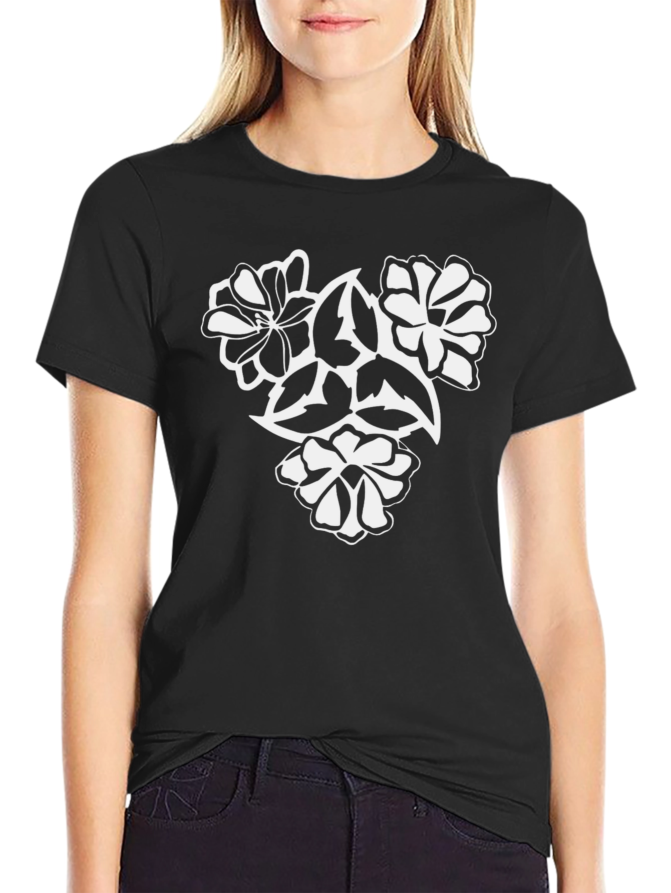 Black Floral Graphic Print Black T-Shirt view 2
