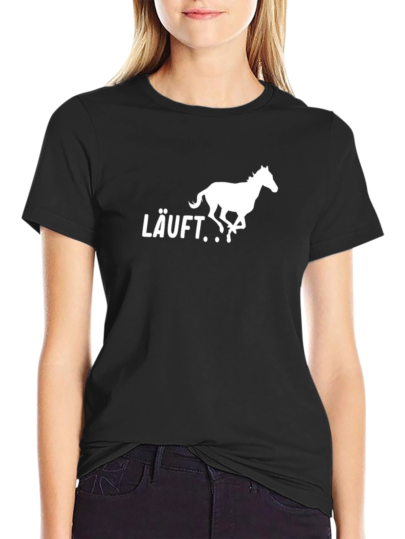 Black LÄUFT Running Horse T-Shirt - Black Cotton Tee view 2