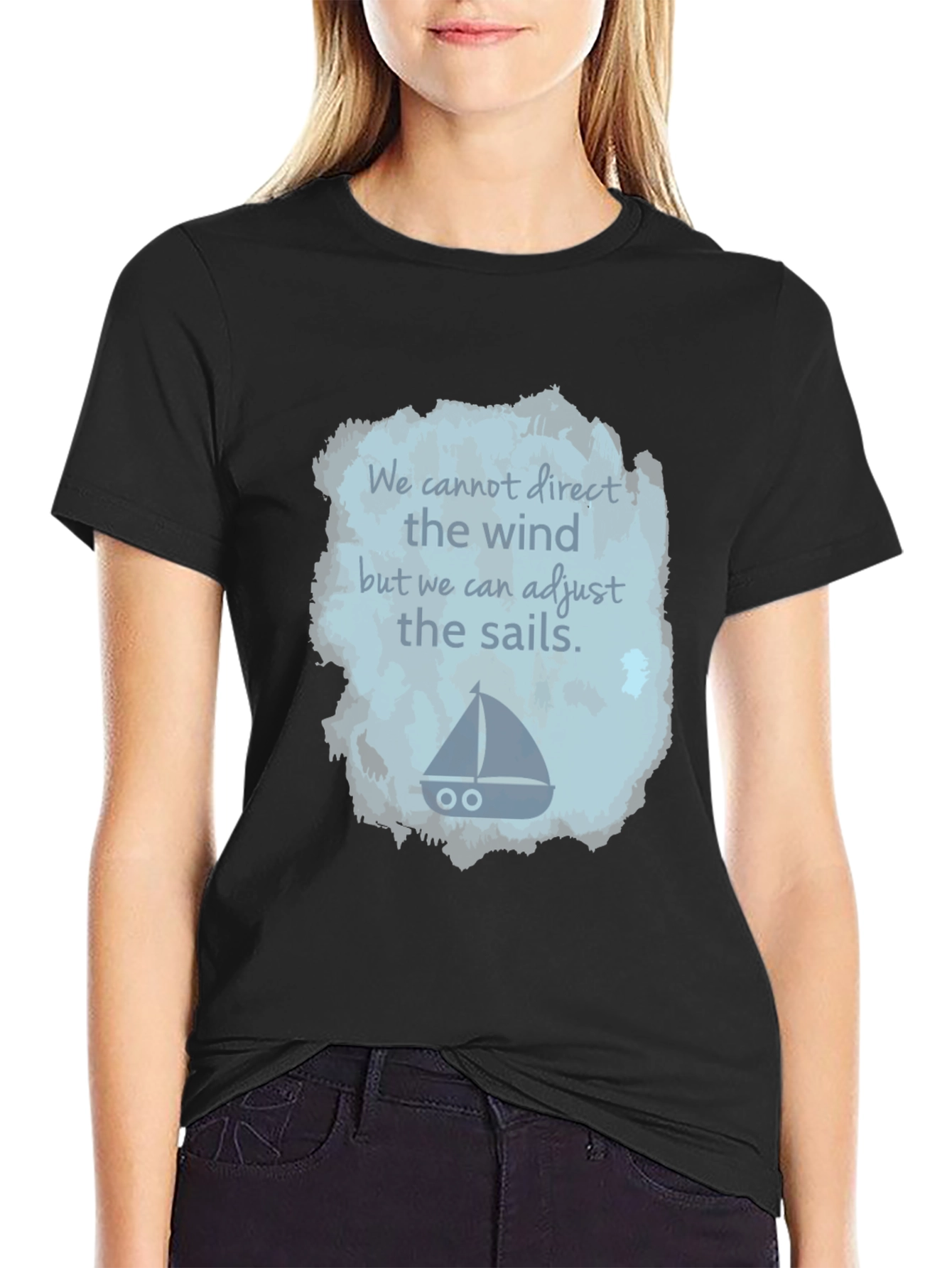 Black Inspirational Sailing T-Shirt - Adjust the Sails view 2