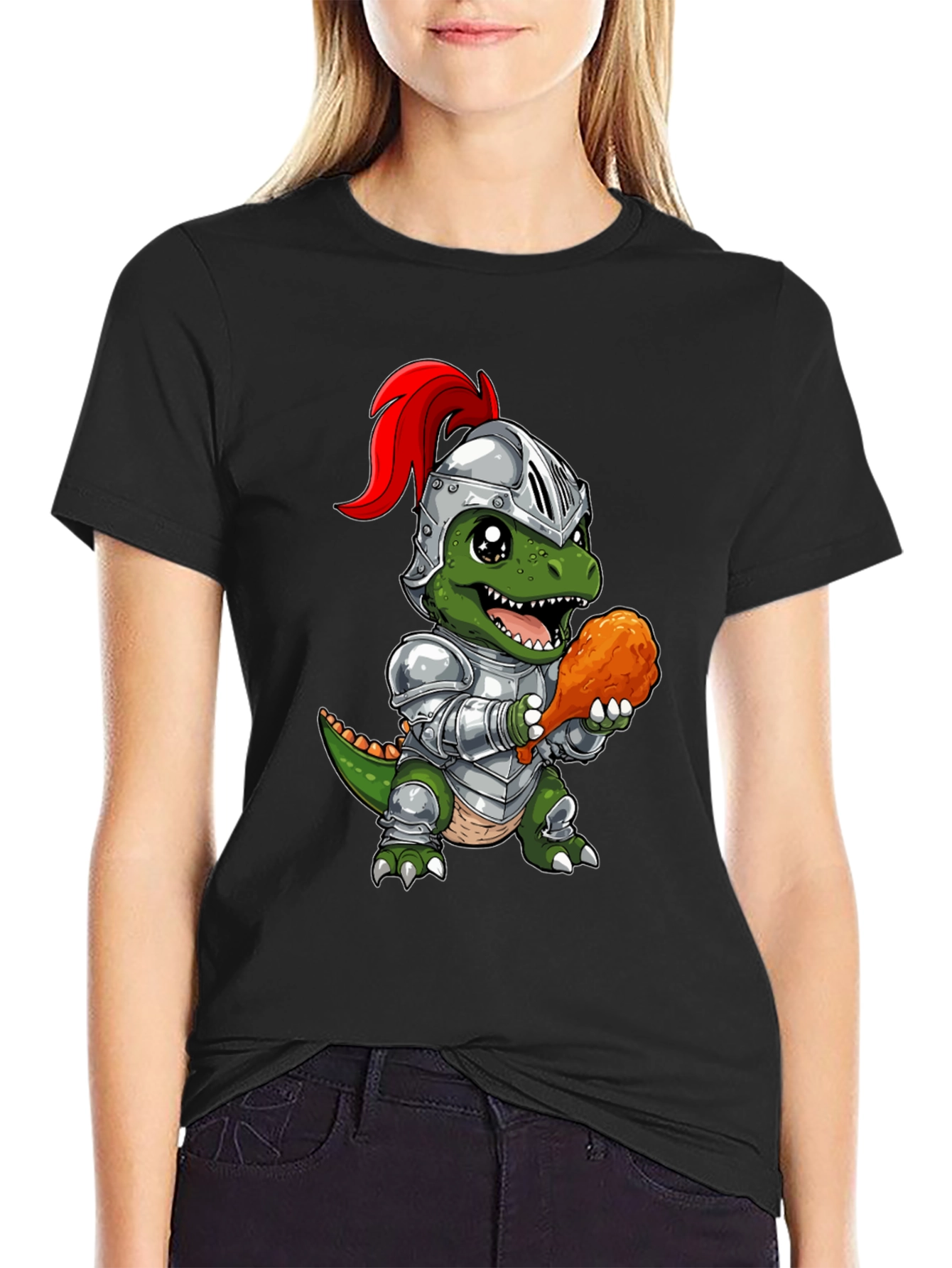 Black Dino Knight T-Shirt - Chicken Leg Champion view 2