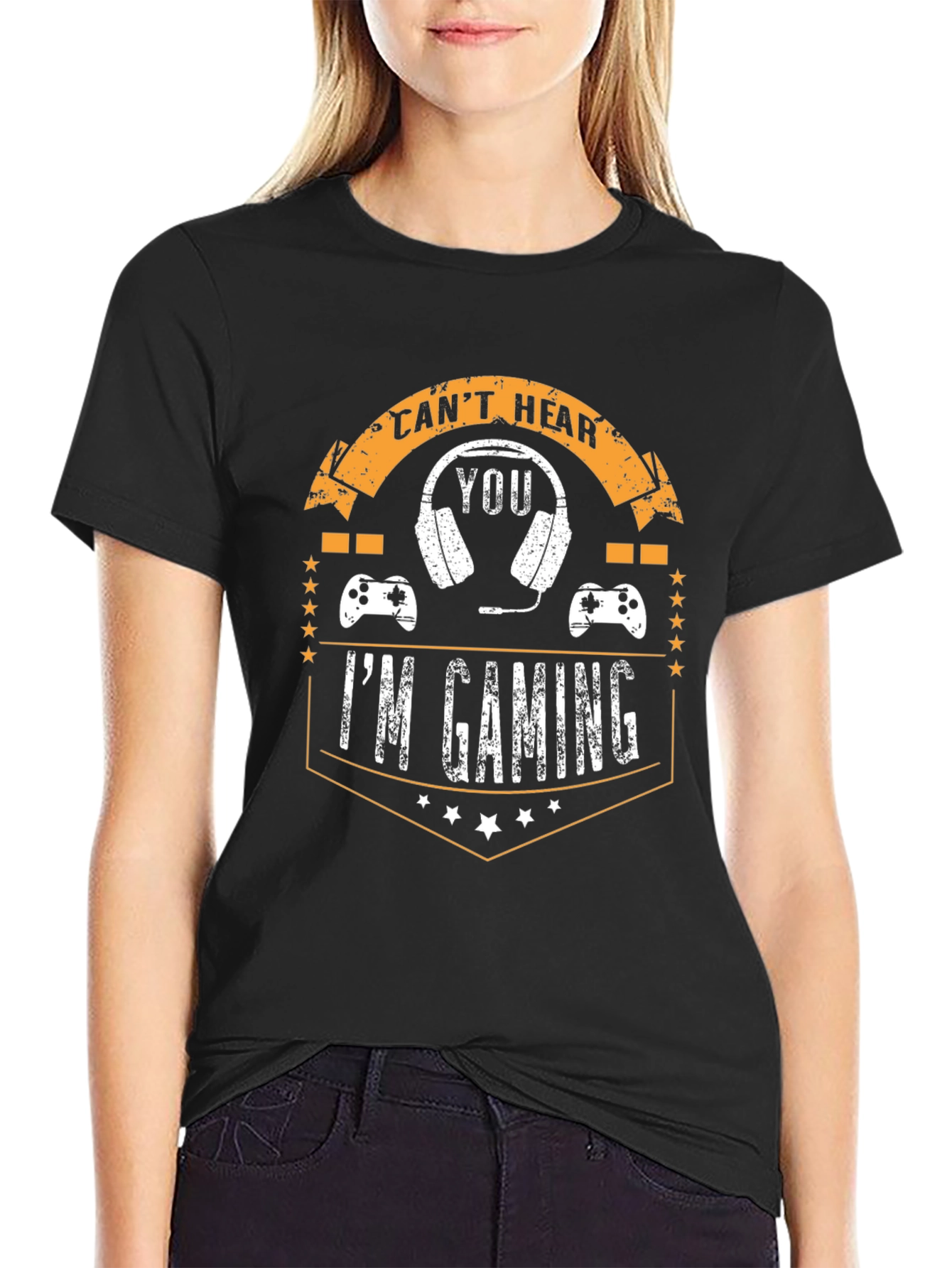 Black I Can't Hear You I'm Gaming Black T-Shirt view 2