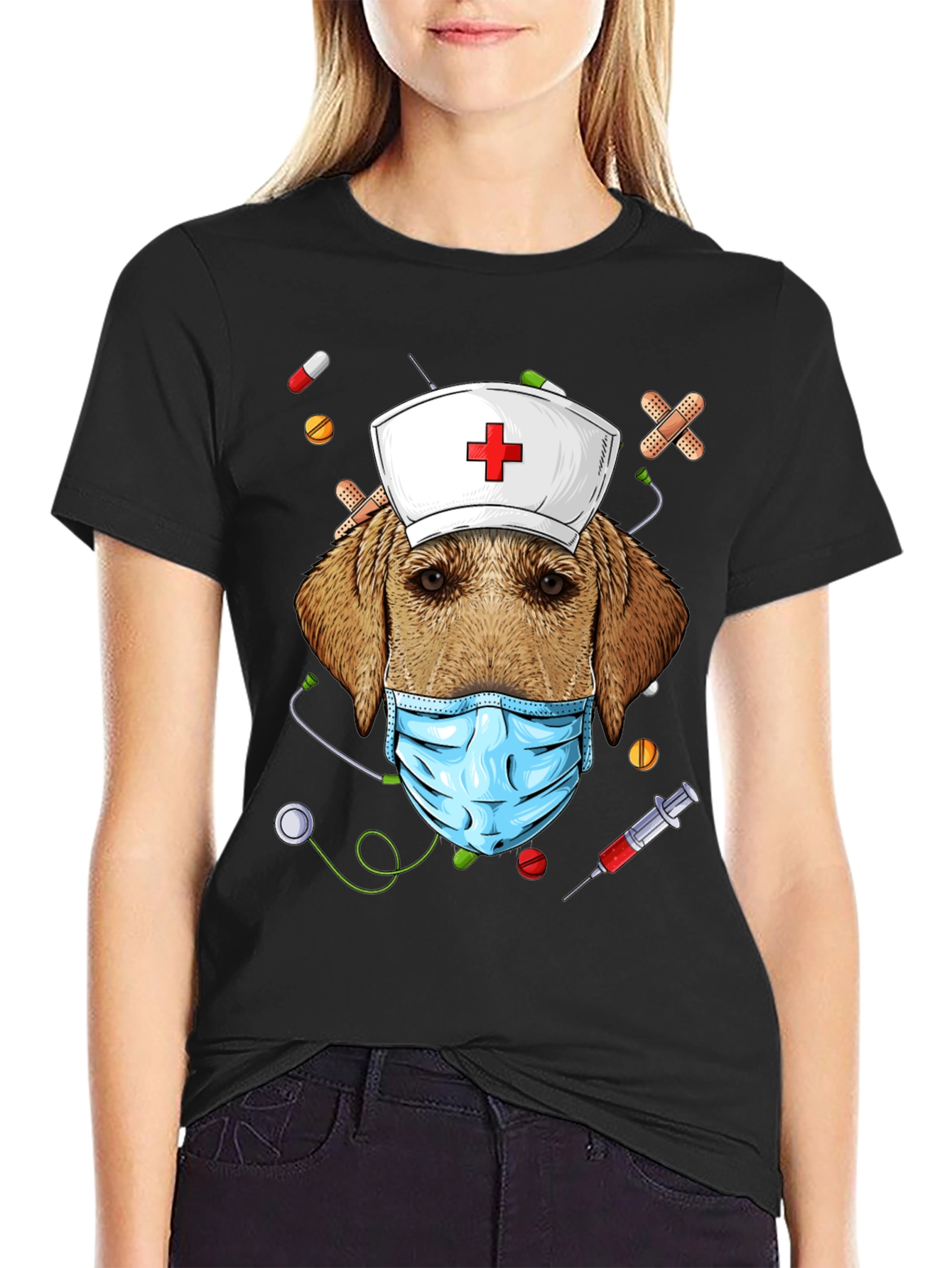 Black Dog Nurse Novelty Graphic T-Shirt view 2