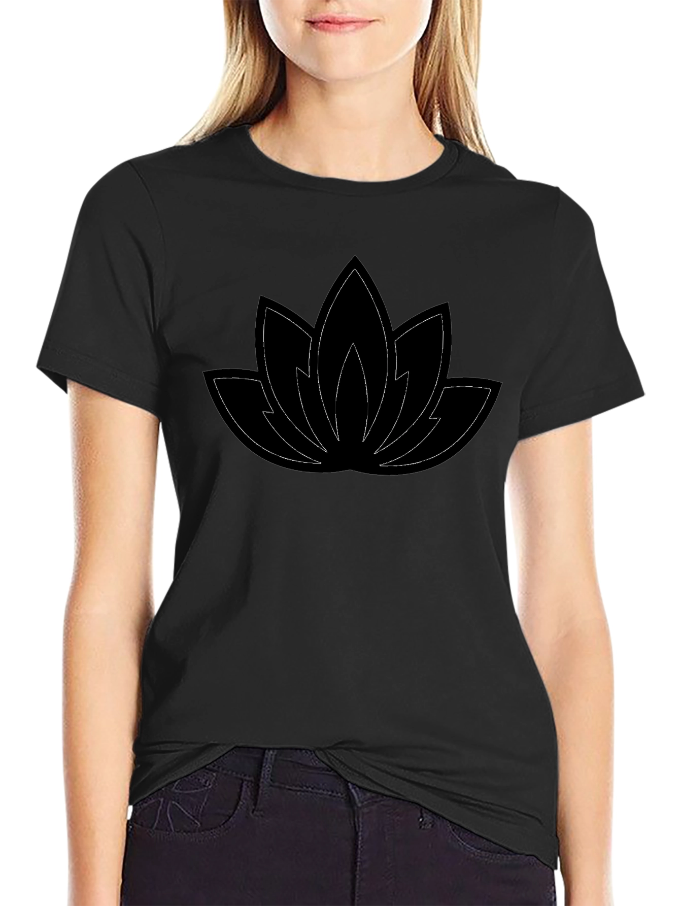 Black Lotus Flower Graphic Tee - Black Cotton Comfort view 2