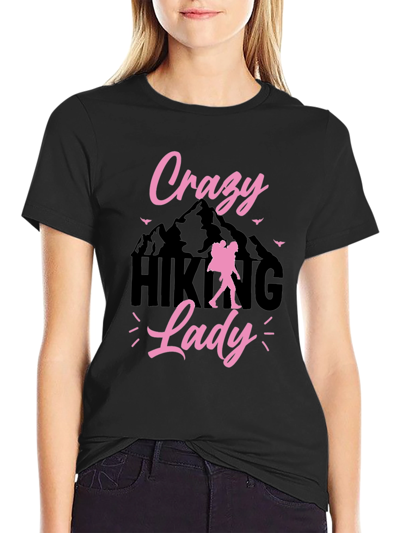 Black Crazy Hiking Lady Graphic Tee view 2
