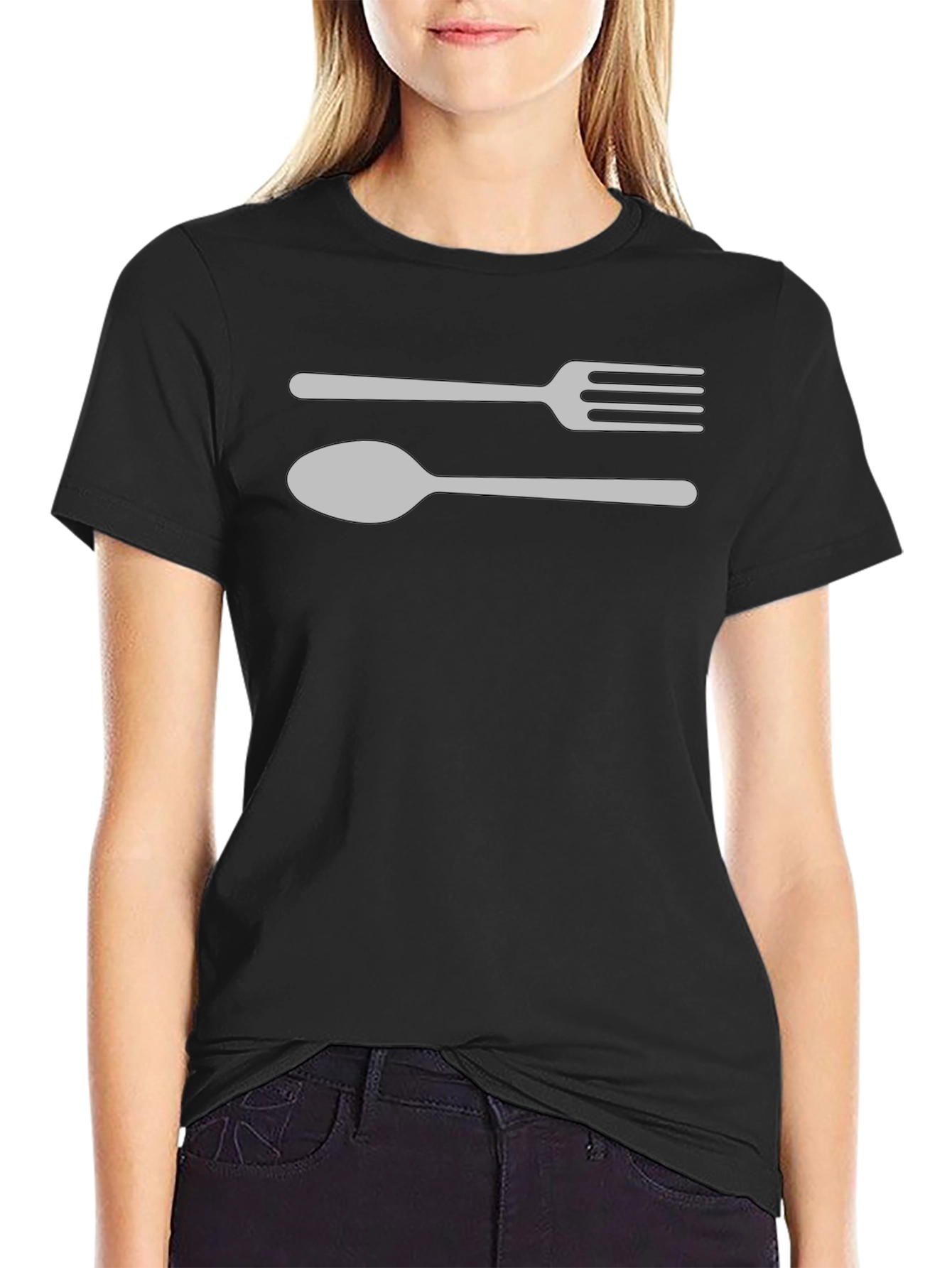 Black Fork & Spoon Graphic Tee - Black Cotton T-Shirt view 2