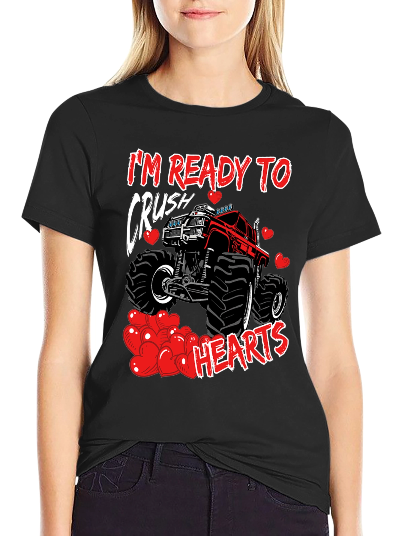 Black Crush Hearts Monster Truck Graphic Tee view 2