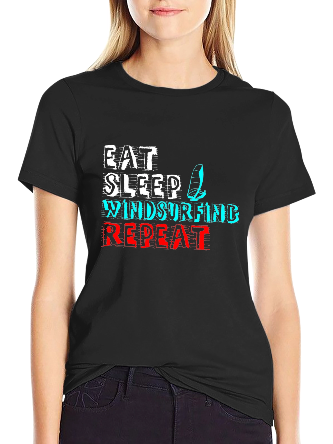 Black Eat Sleep Windsurfing Repeat T-Shirt view 2