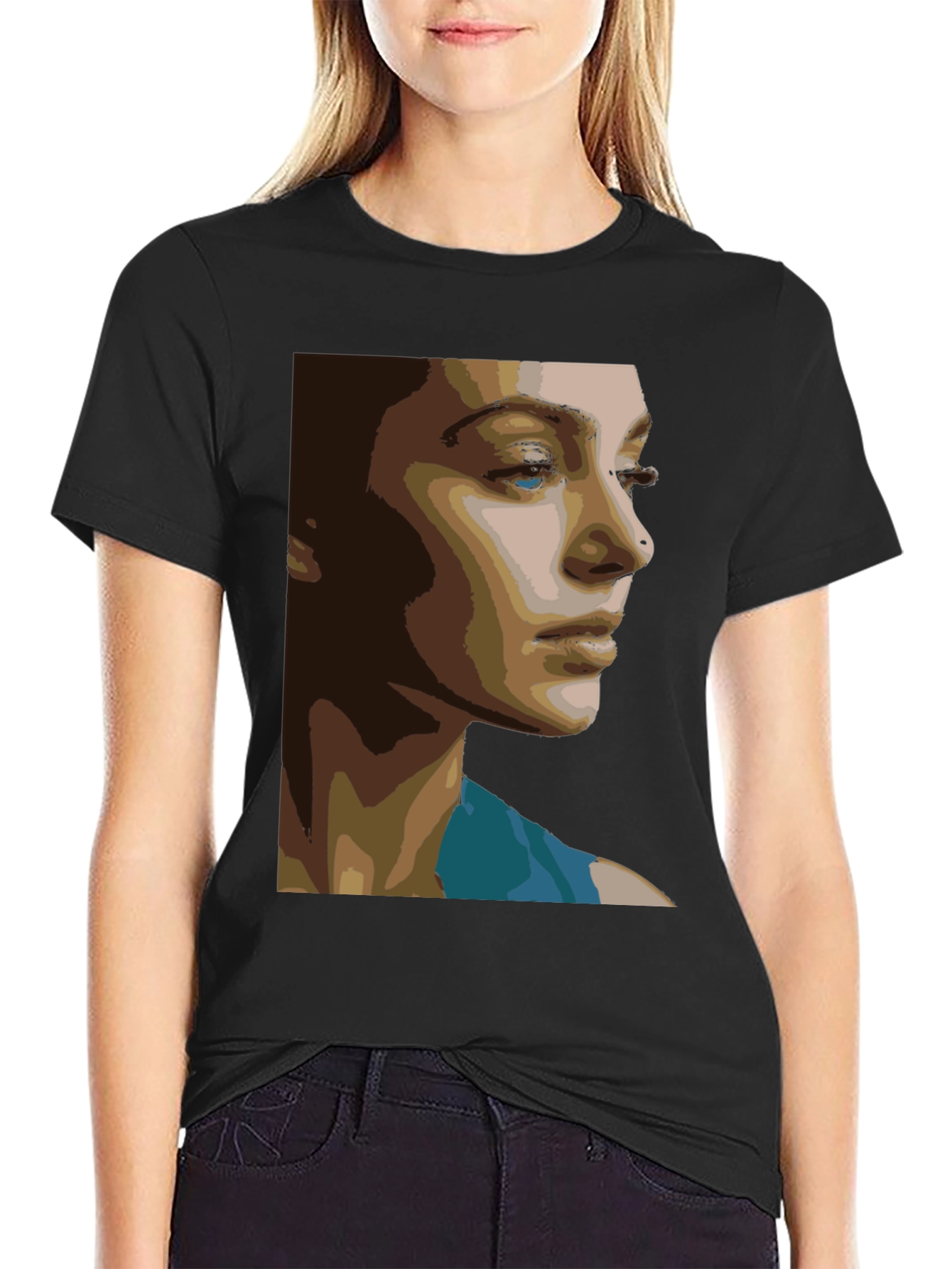 Black Abstract Portrait Graphic Tee - Unisex Black T-Shirt view 2