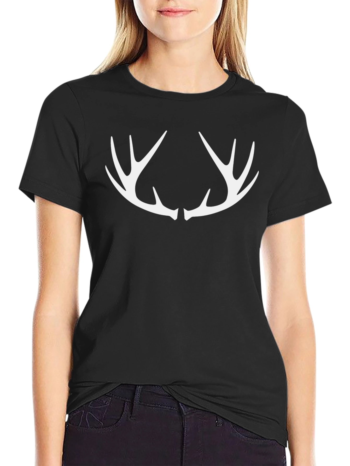 Black Antler Graphic Tee - Black Crew Neck Casual Shirt view 2