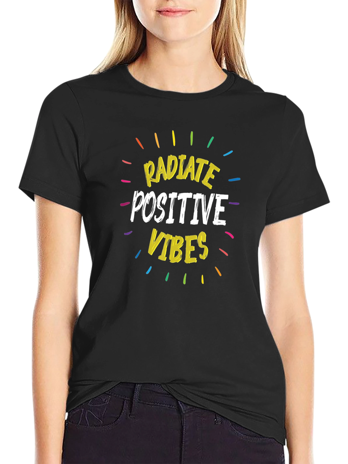 Black Radiate Positive Vibes Graphic T-Shirt view 2