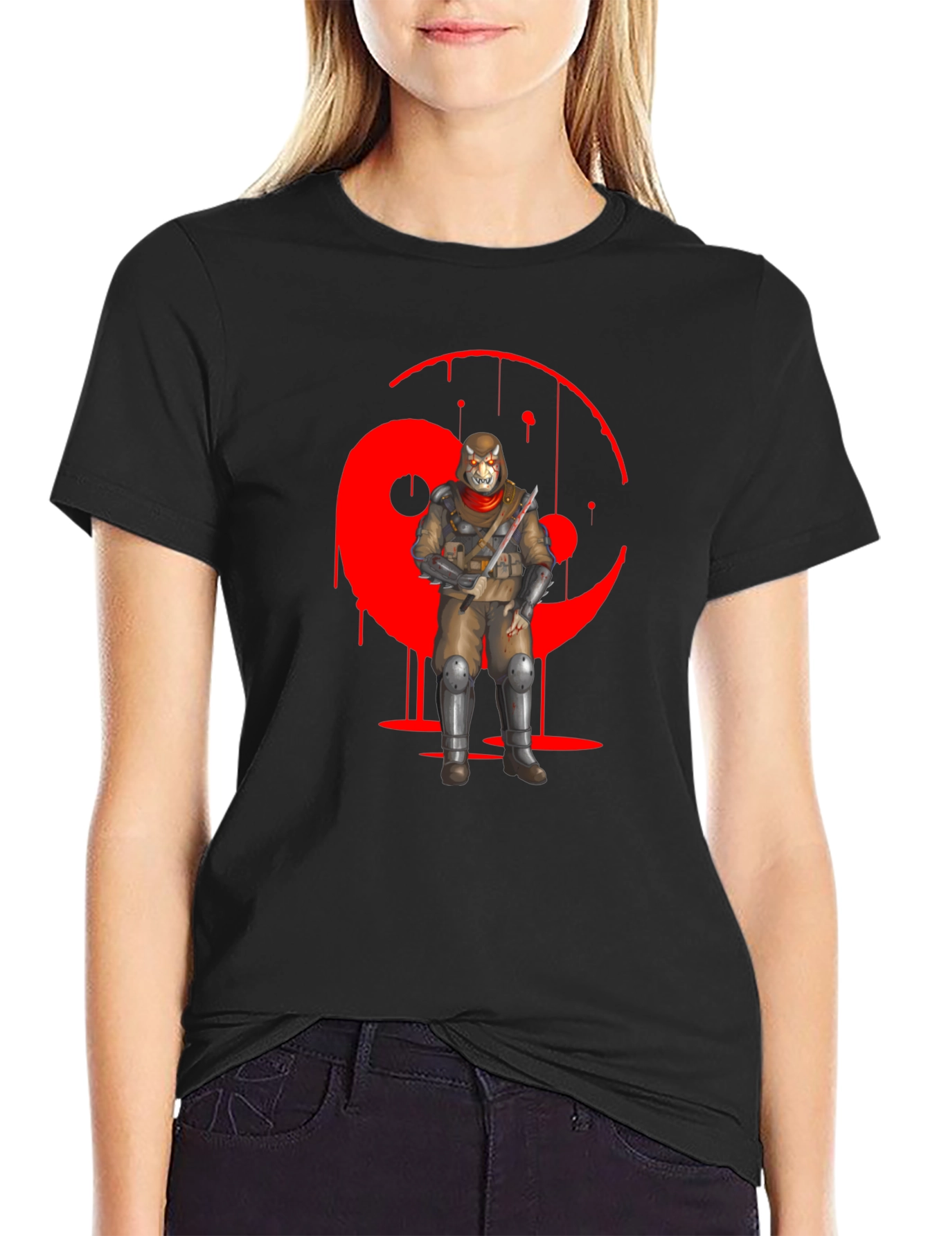 Black Red Yin Yang Ninja Graphic Black T-Shirt view 2