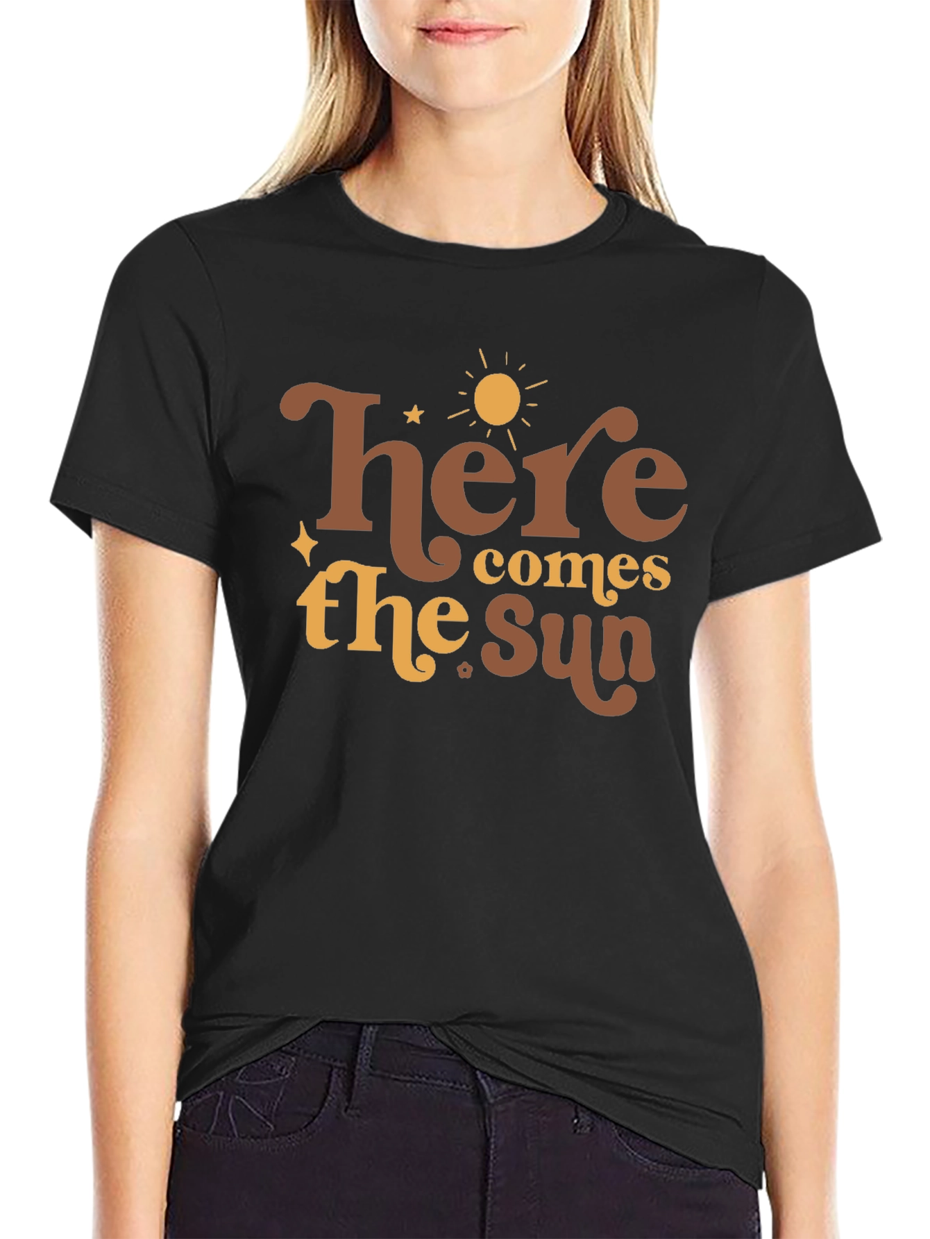 Black Here Comes the Sun Graphic Tee - Retro Style view 2