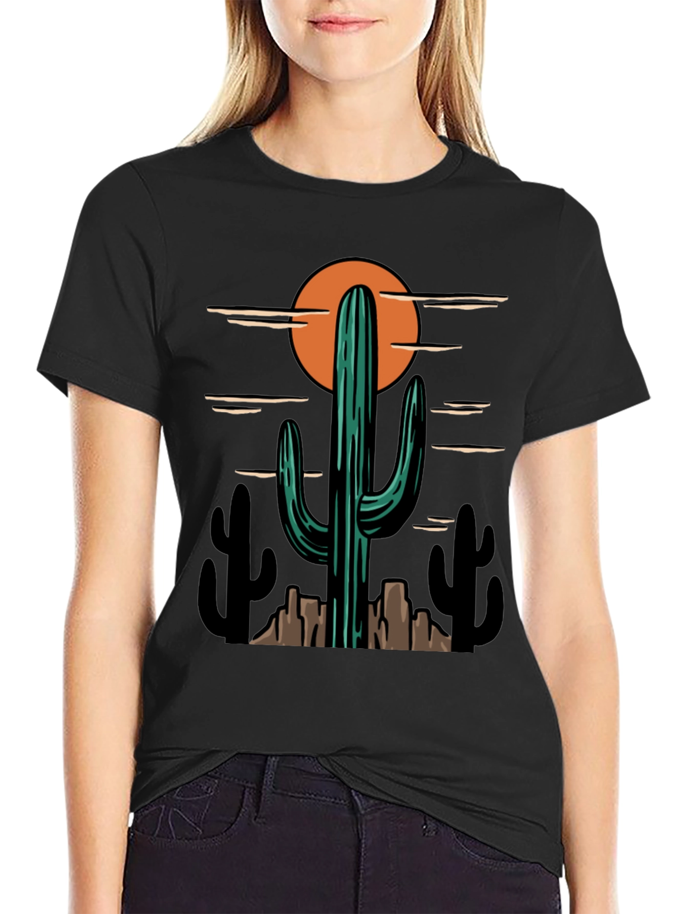 Black Desert Cactus Graphic Tee - Western Style Shirt view 2