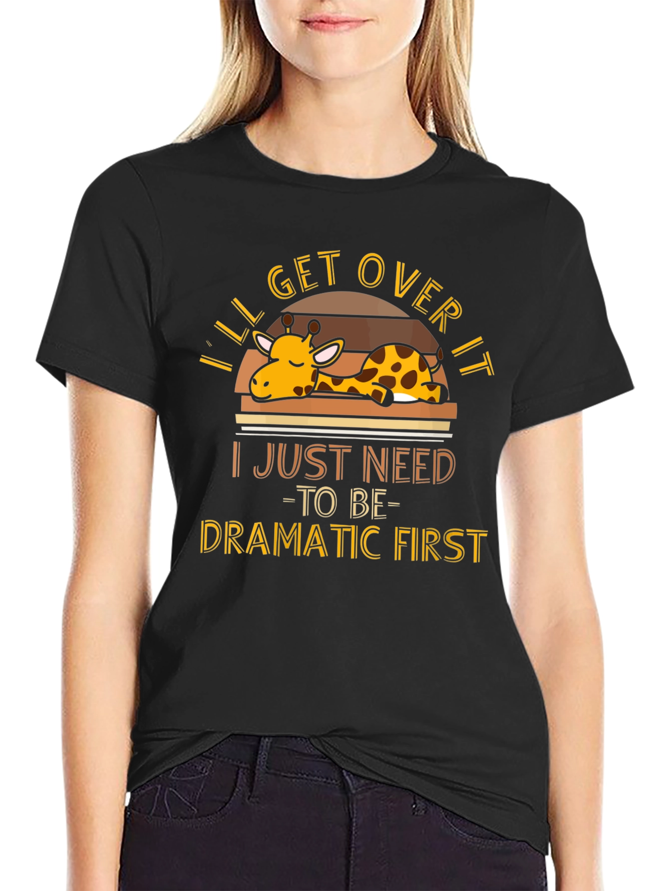 Black Dramatic Giraffe T-Shirt - I'll Get Over It view 2