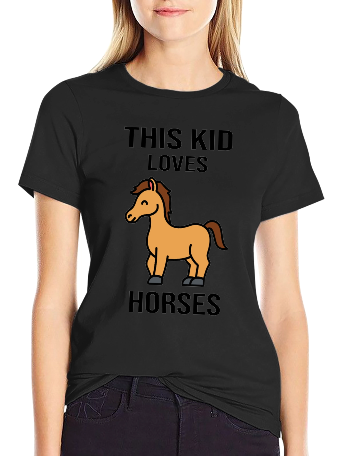 Black Cute Horse Lover Kids Black T-Shirt view 2