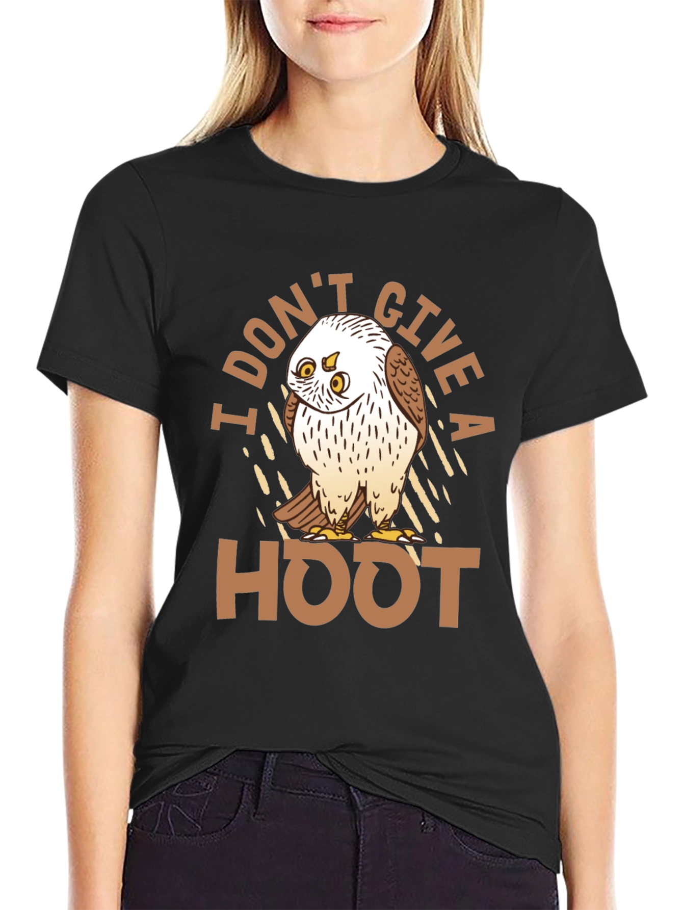 Black I Don't Give a Hoot Owl T-Shirt view 2