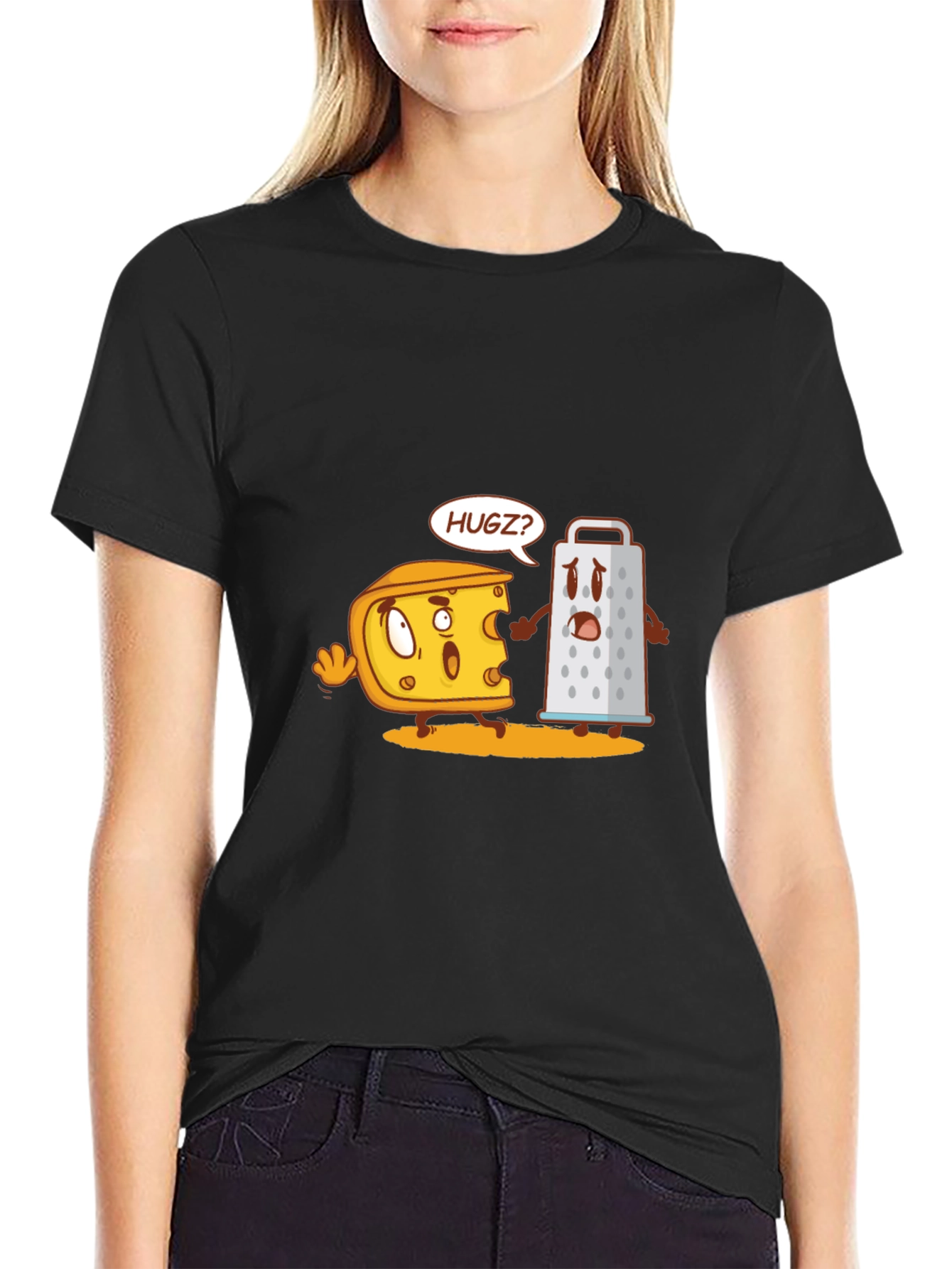 Black Funny Cheese Hug T-Shirt view 2